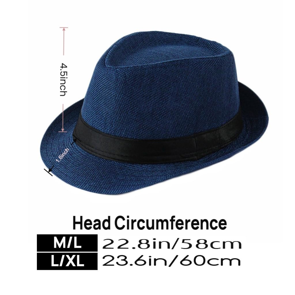 2 Pack Short Brim Fedora Classic 20s Trilby Panama Hats Summer Travel Cap for Men Women
