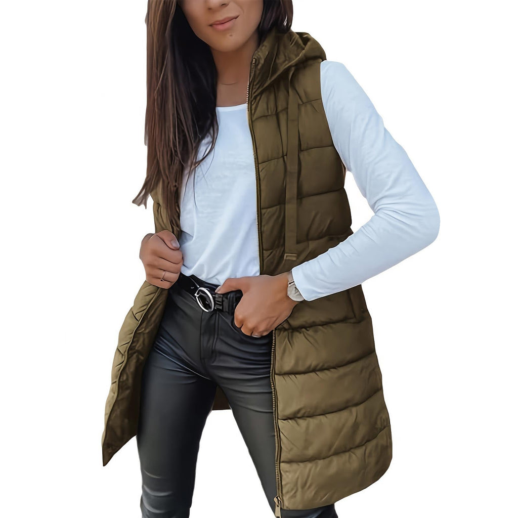 Long Puffer Vest Women Sleeveless Full Zip Up Puffy Jackets Quilted Padded Fall Coats Winter Outerwear