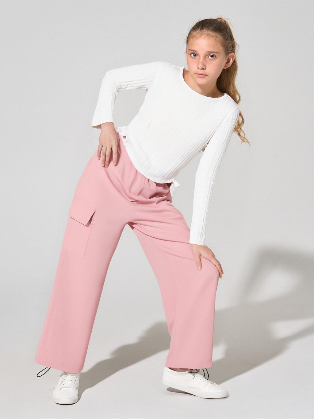 Girls Clothes Tween Girl Clothing Long Sleeve Ruched Drawstring Ribbed Knit Top Camo Cargo Pants Fall Winter Outfits