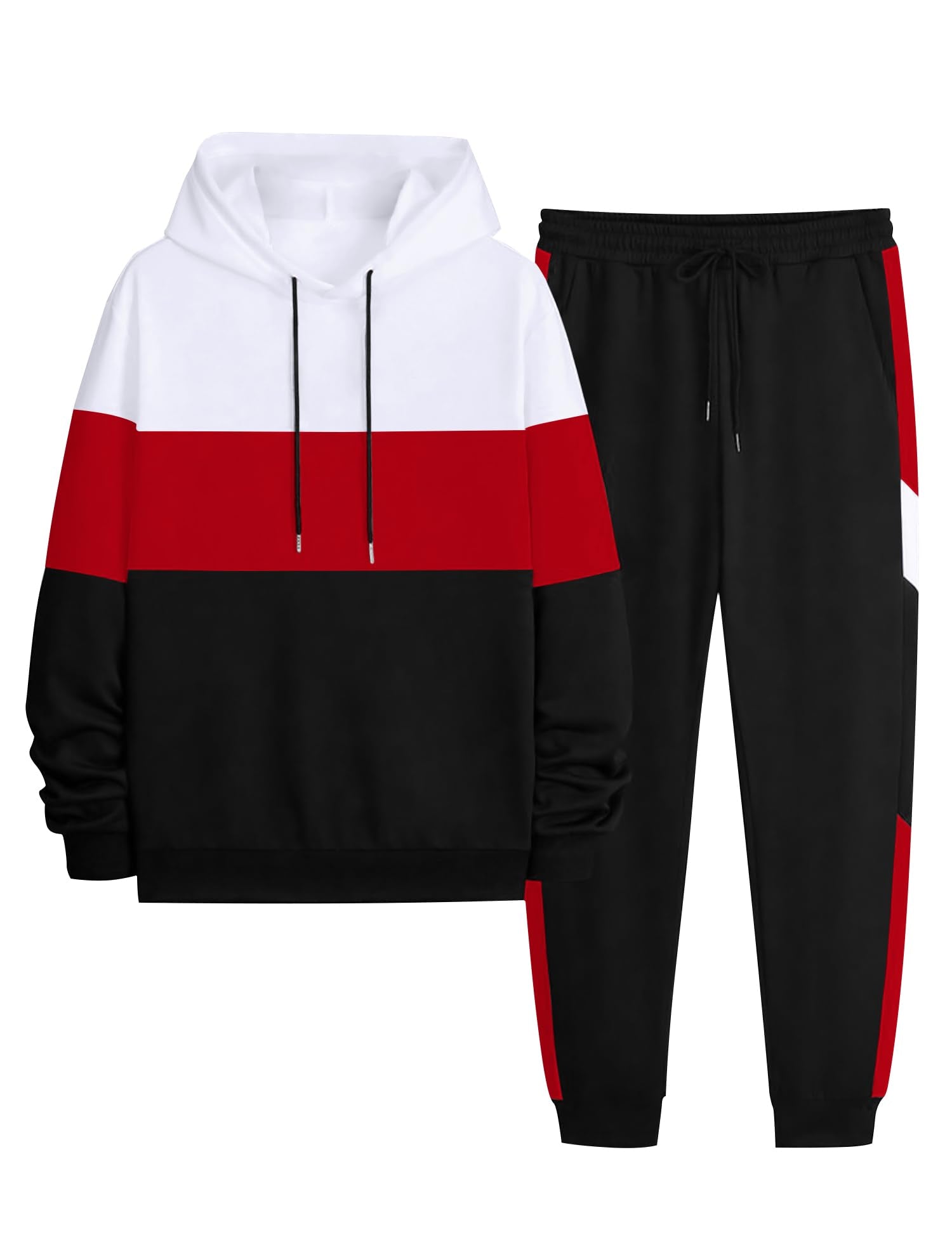 Babioboa Men's Tracksuit 2 Piece Color Block Hoodie Set Pullover Sweatshirt and Jogging Sweatpants Athletic Sweatsuits Set