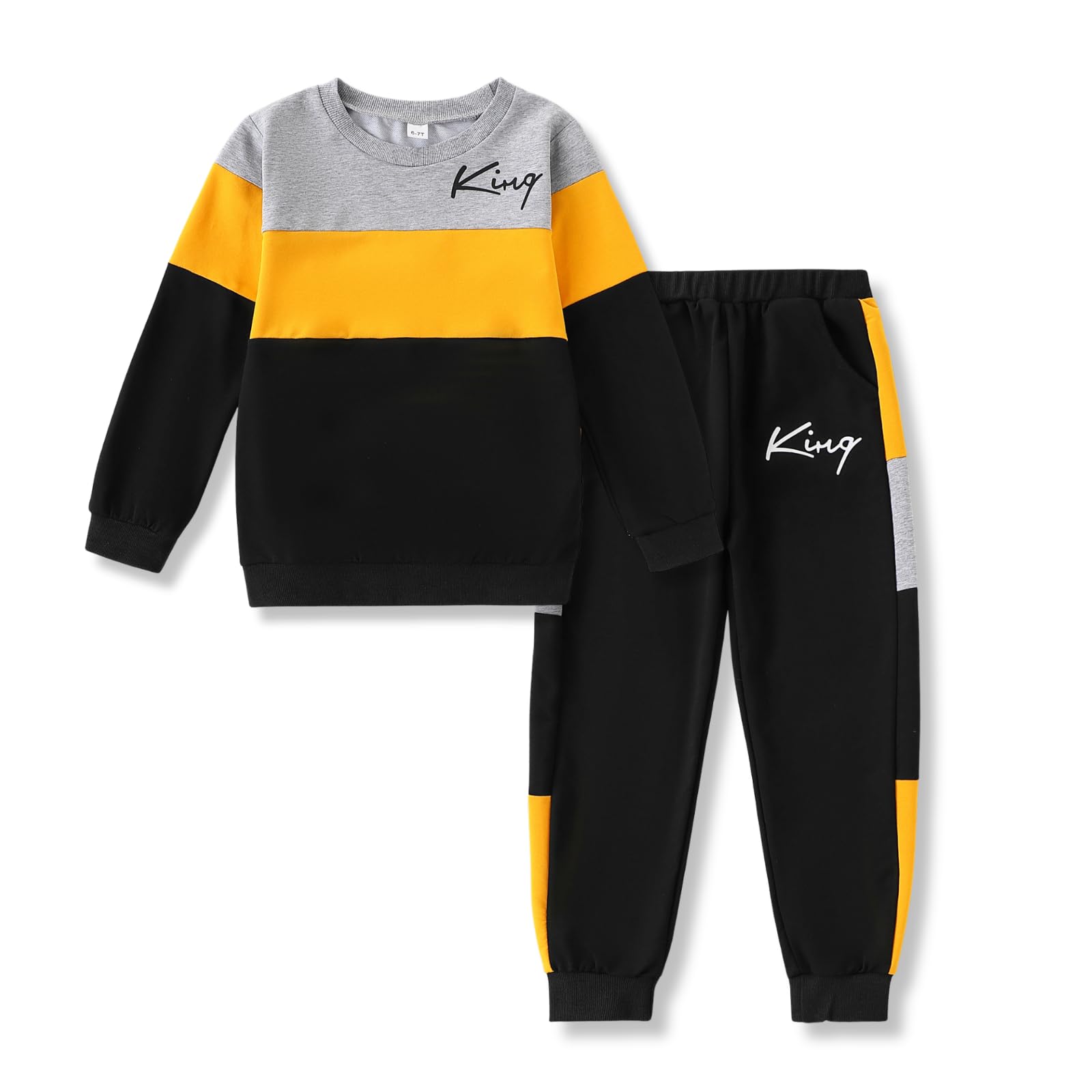 Boys Outfits Long Sleeve Color-Block Sweatshirt & Pant Clothing Set 2Pcs Fall Clothes for Kids Size 5-12 Years