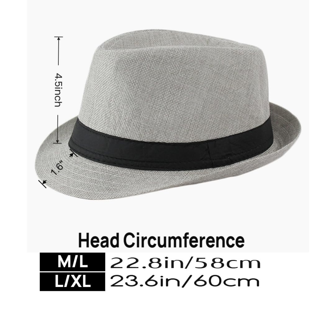 2 Pack Short Brim Fedora Classic 20s Trilby Panama Hats Summer Travel Cap for Men Women