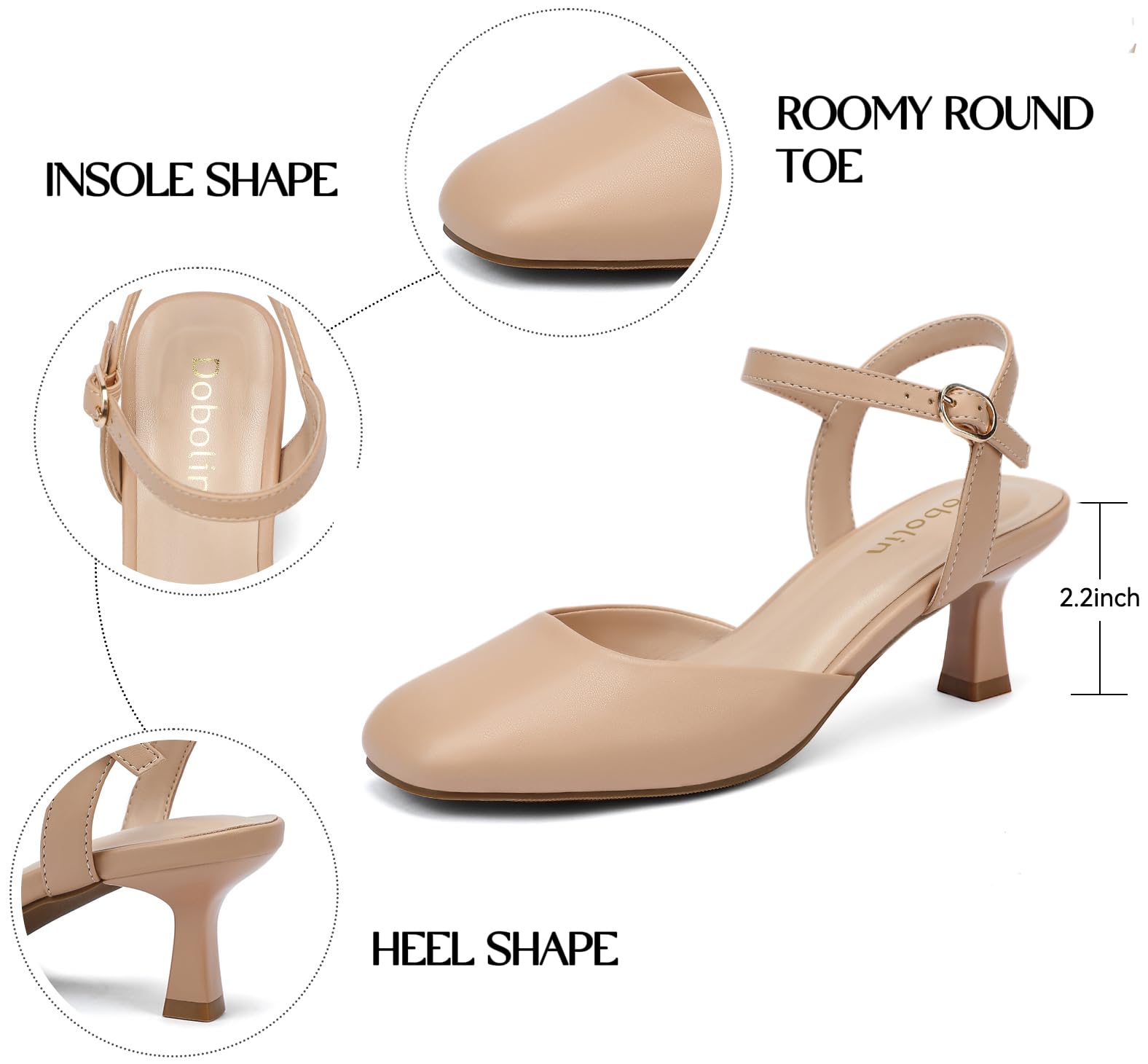 2.2 Inch Kitten Heels for Women Closed Toe Dress Shoes for Women Comfortable Dressy Low Stiletto Heel with Ankle Strap Womens Pumps