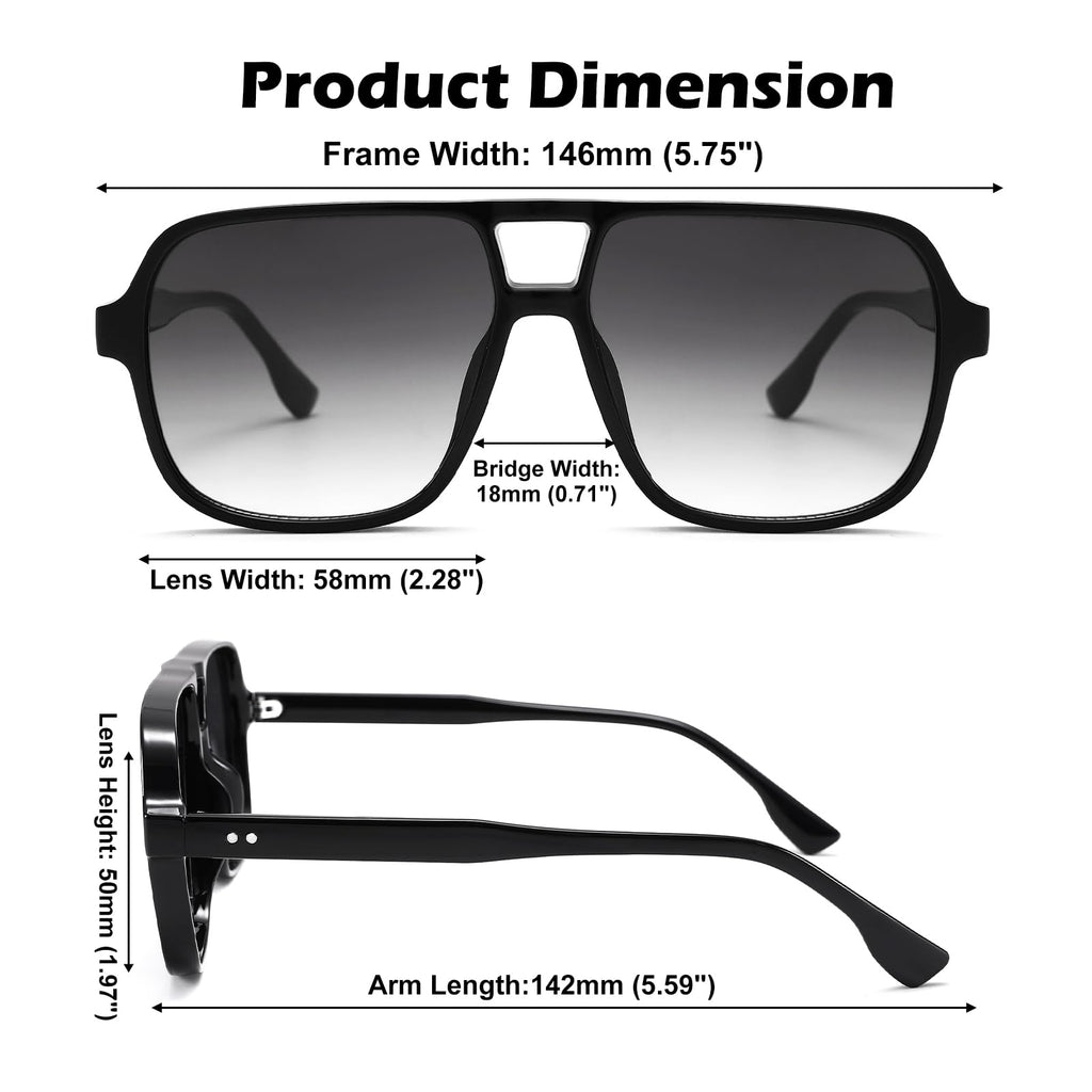 Oversized Aviator Sunglasses for Women Men - Retro 70s Square Shades Sun Glasses