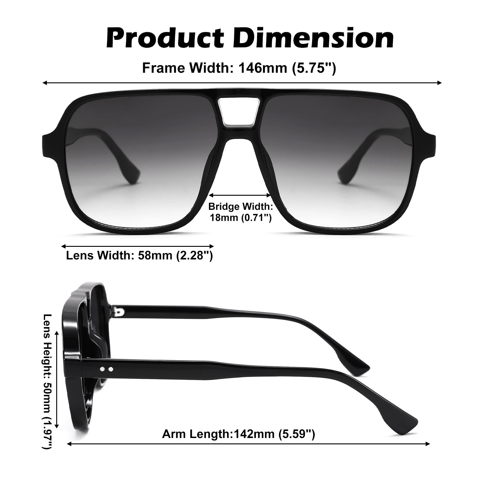 Oversized Aviator Sunglasses for Women Men - Retro 70s Square Shades Sun Glasses