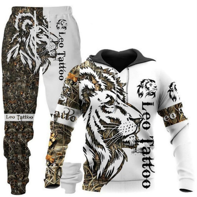 prigridche Wolf & Lion 3D Printed Hoodie Pants Suit Male Autumn Winter Casual Sweashirt Pullover Tracksuit Set