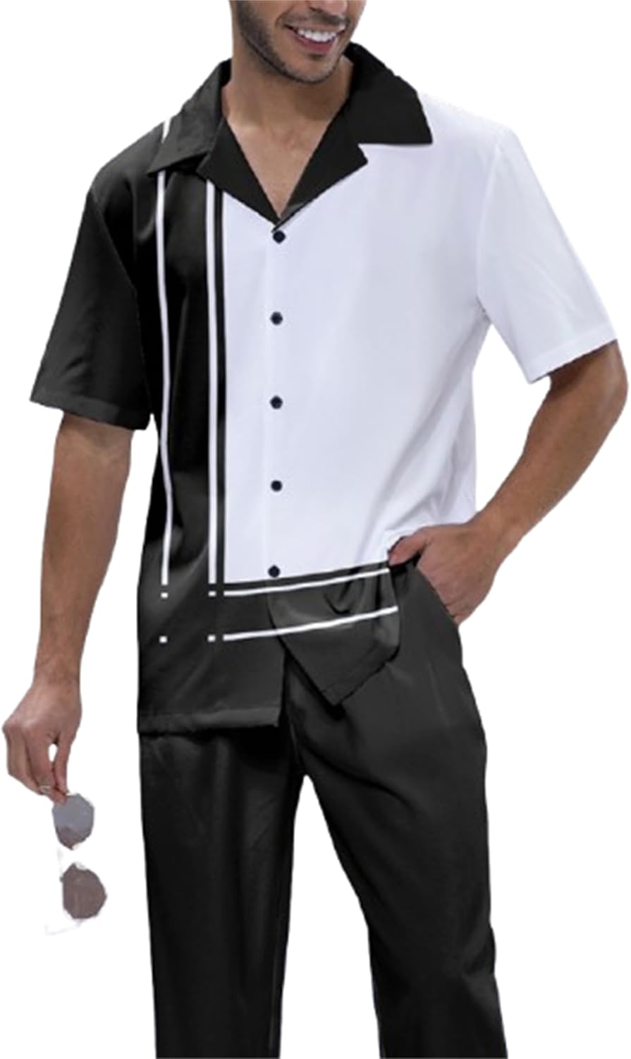 TIFIYA Men's Short Sleeve 2 Piece Leisure Suits,Shirts and Pants Set,Fashion Gentleman Attire Outfits S-5XL