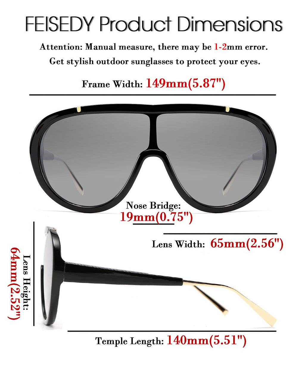FEISEDY Sunglasses Women Oversized One Piece Frame UV400 Sun Glasses Trendy Retro Shades B2580