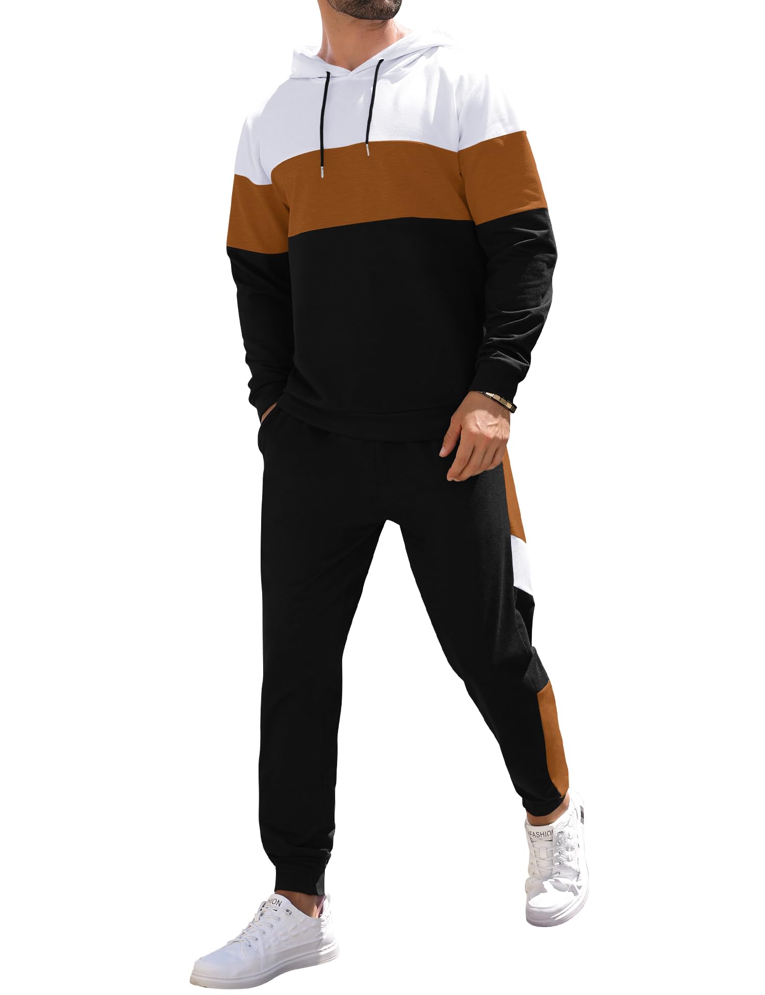 Babioboa Men's Tracksuit 2 Piece Color Block Hoodie Set Pullover Sweatshirt and Jogging Sweatpants Athletic Sweatsuits Set