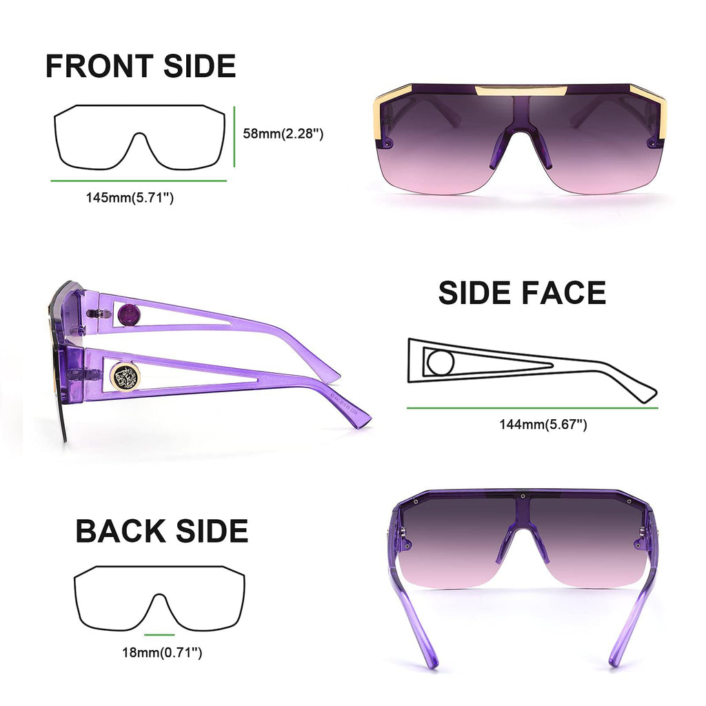 FEISEDY Square Oversized Sunglasses for Men Women, Flat Top Shield One Piece Lens Sun Glasses Shades B2765