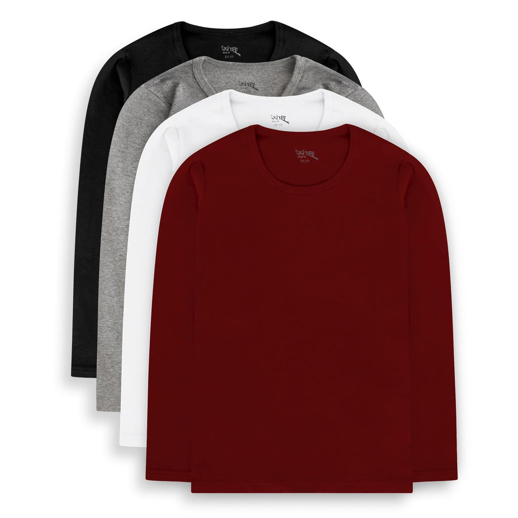 Brix Girls' Long Sleeve Tees - 100% Cotton Tagless 4 -Pack Crew Neck Super Soft Cotton T Shirts.