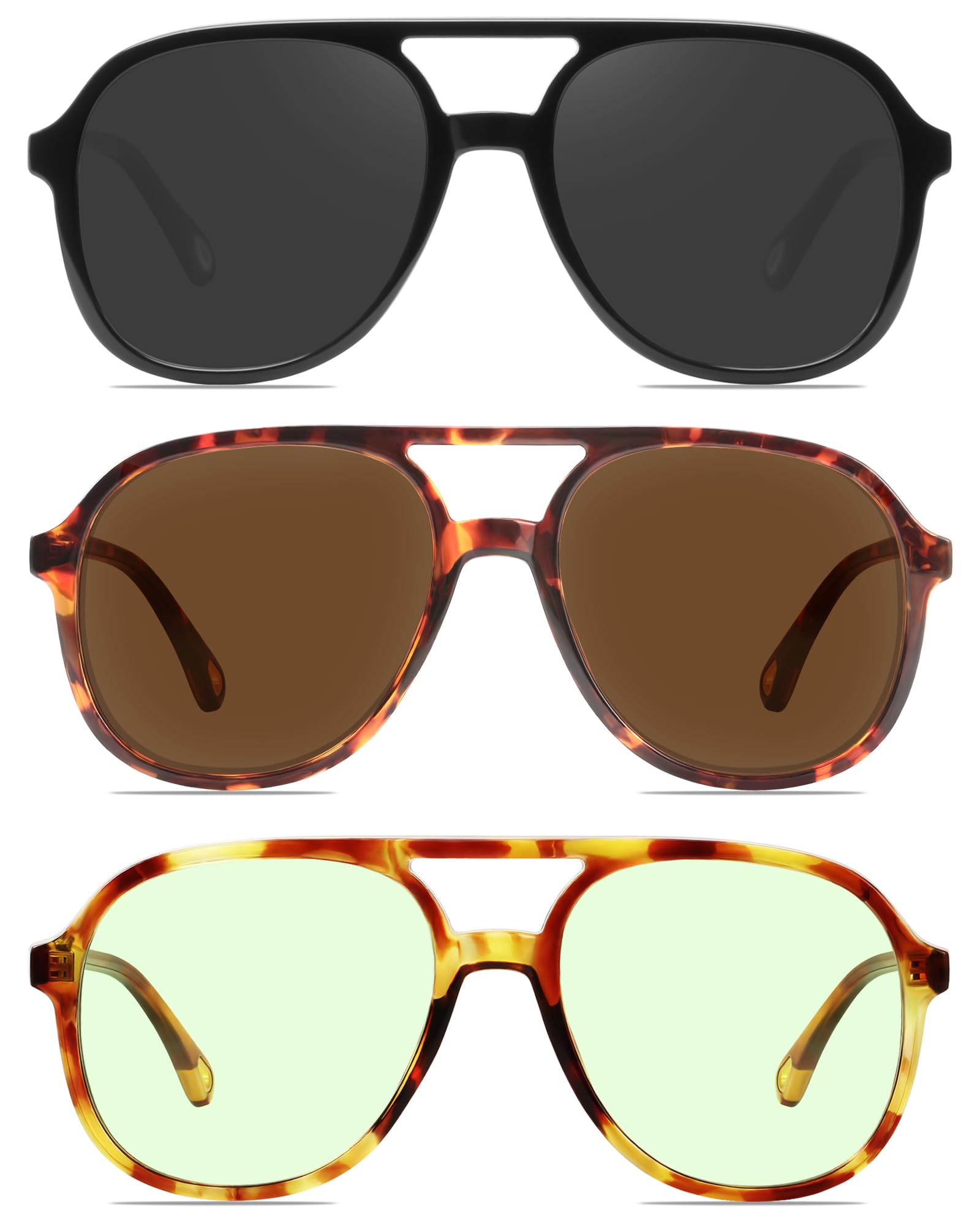 YDAOWKN Retro Square Aviator Sunglasses for Womens Mens Vintage 70s Double Bridge Sun Glasses