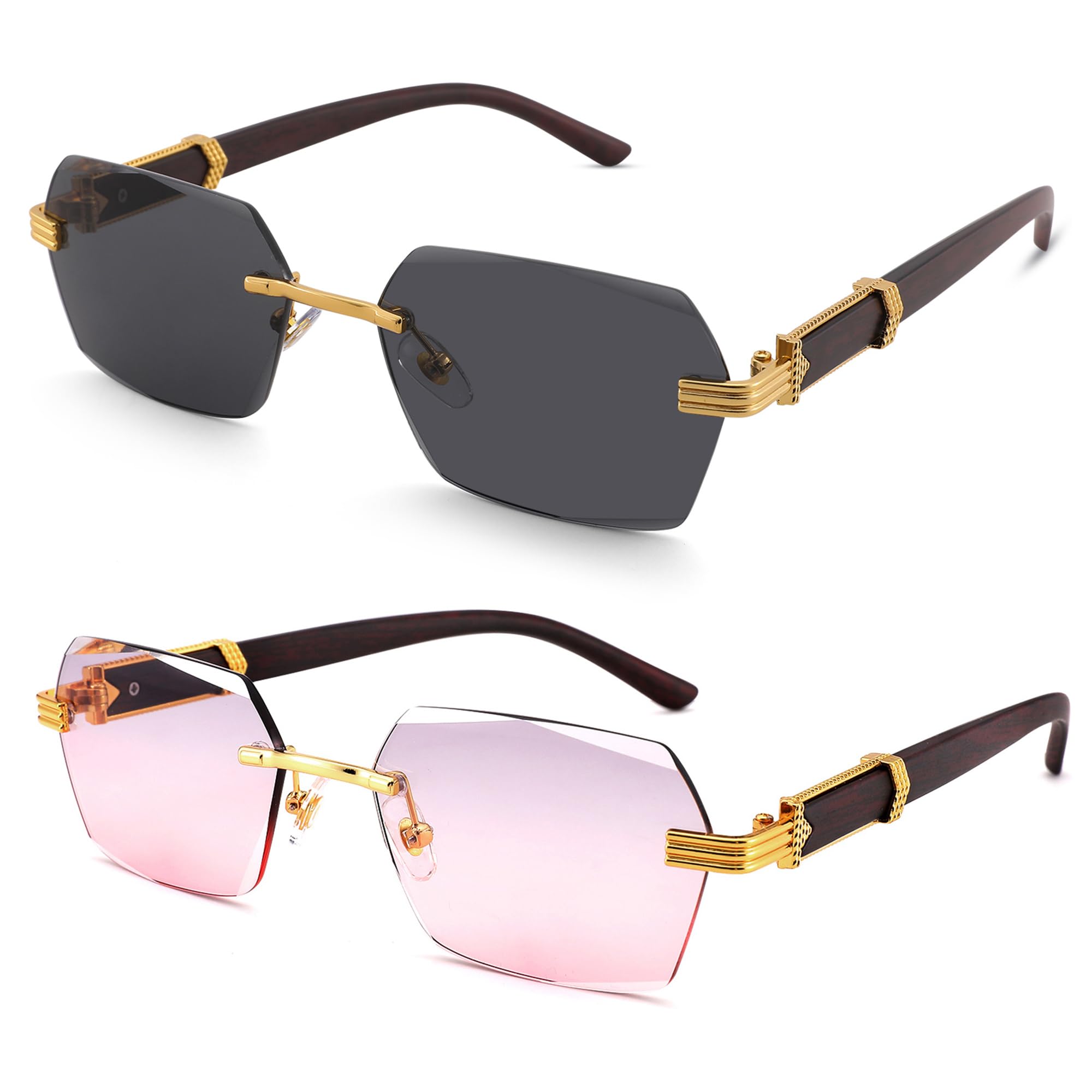 Hycredi Rimless Rectangle Sunglasses Men Women Retro Frameless Square Shade Y2k Sun Glasses Tinted Eyewear