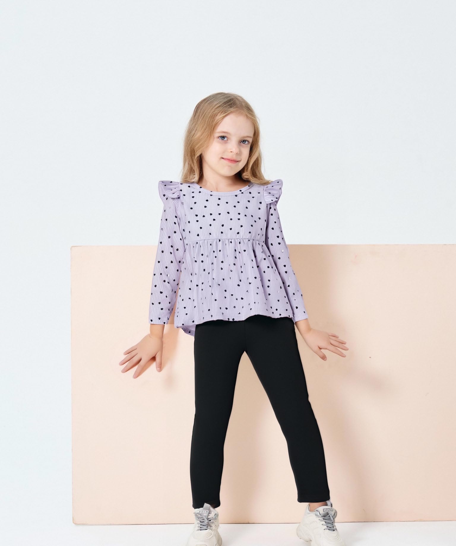 Toddler Girl Clothes Ruffle Long Sleeve Heart Print Tops and Pants 2PC Little Girl Winter Outfits Size (4-7T)