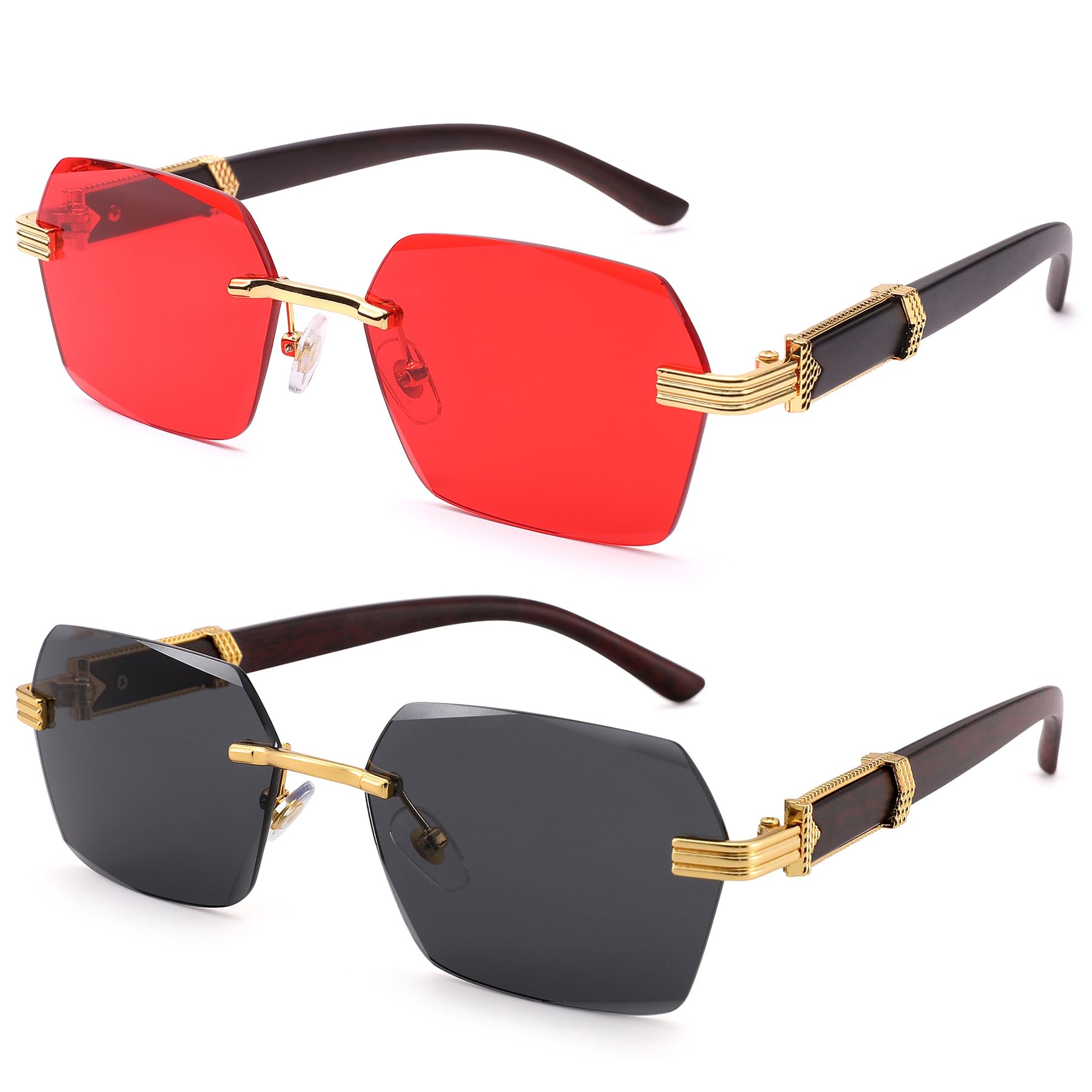 Hycredi Rimless Rectangle Sunglasses Men Women Retro Frameless Square Shade Y2k Sun Glasses Tinted Eyewear