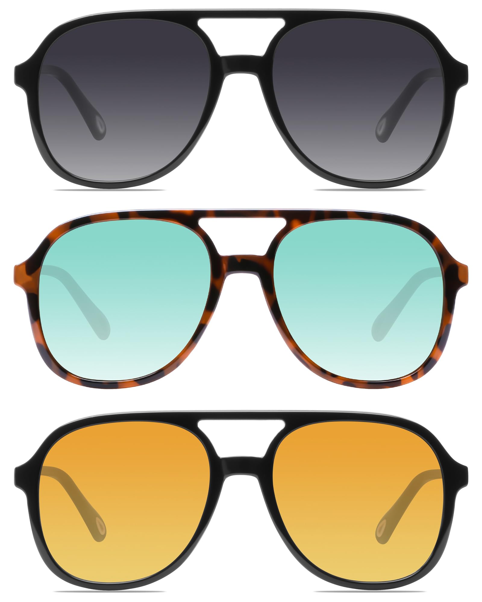 YDAOWKN Retro Square Aviator Sunglasses for Womens Mens Vintage 70s Double Bridge Sun Glasses