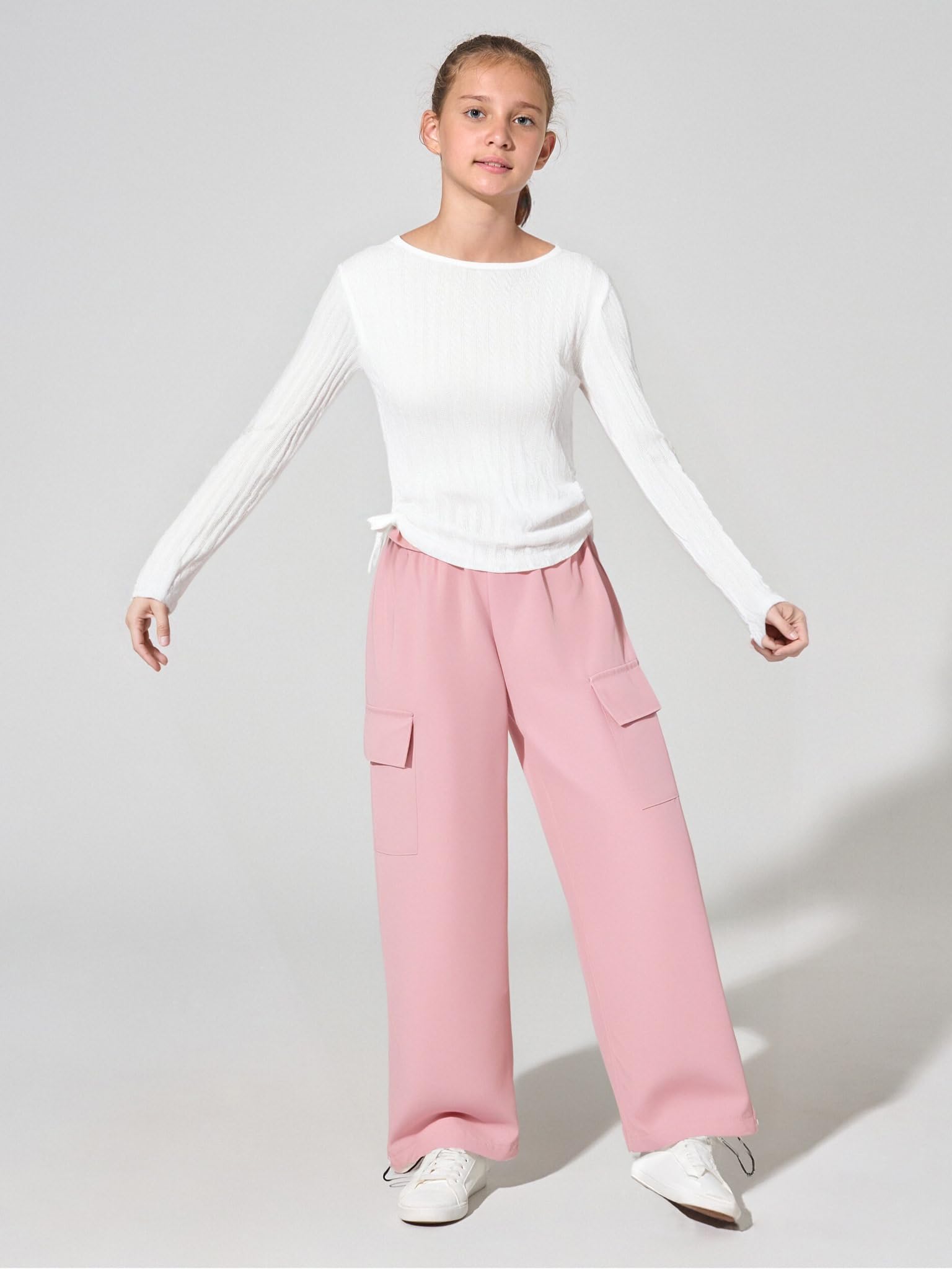 Girls Clothes Tween Girl Clothing Long Sleeve Ruched Drawstring Ribbed Knit Top Camo Cargo Pants Fall Winter Outfits