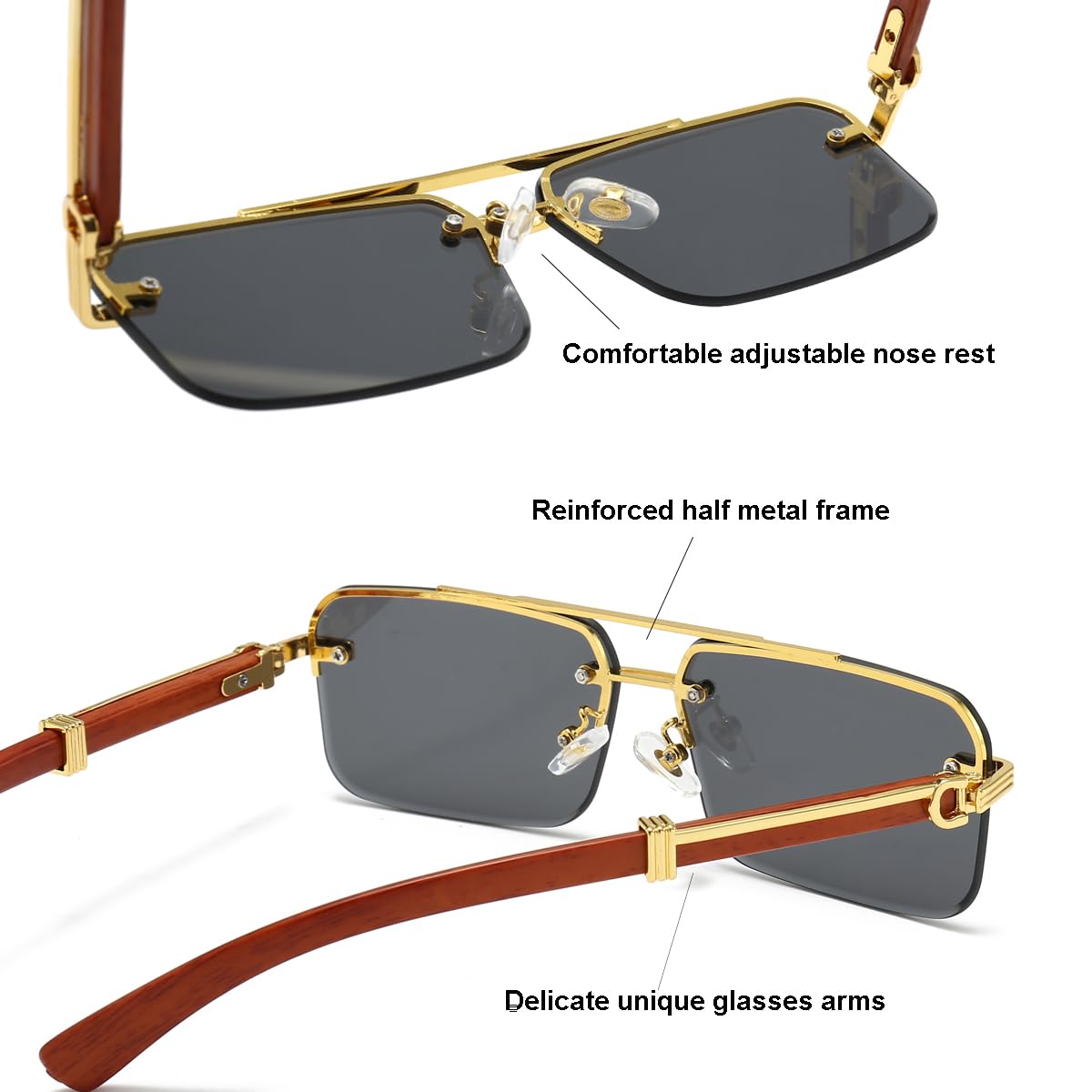 Gleyemor Mens Sunglasses Fashion Rimless Rectangle Sunglasses Square Frameless Sunglasses for Men