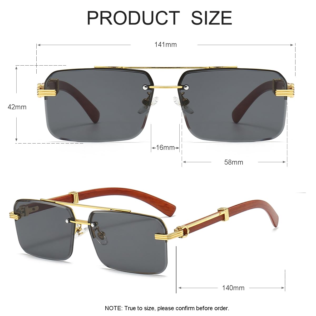 JOVAKIT Trendy Square Sunglasses for Men Women Semi Rimless Frame Shades 90s Vintage Retro Sun Glasses UV400 Protection