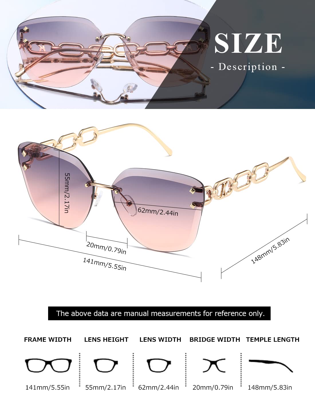 AEVOGUE Sunglasses For Women Oversized Rimless Diamond Cutting Lens Sun Glasses AE0534