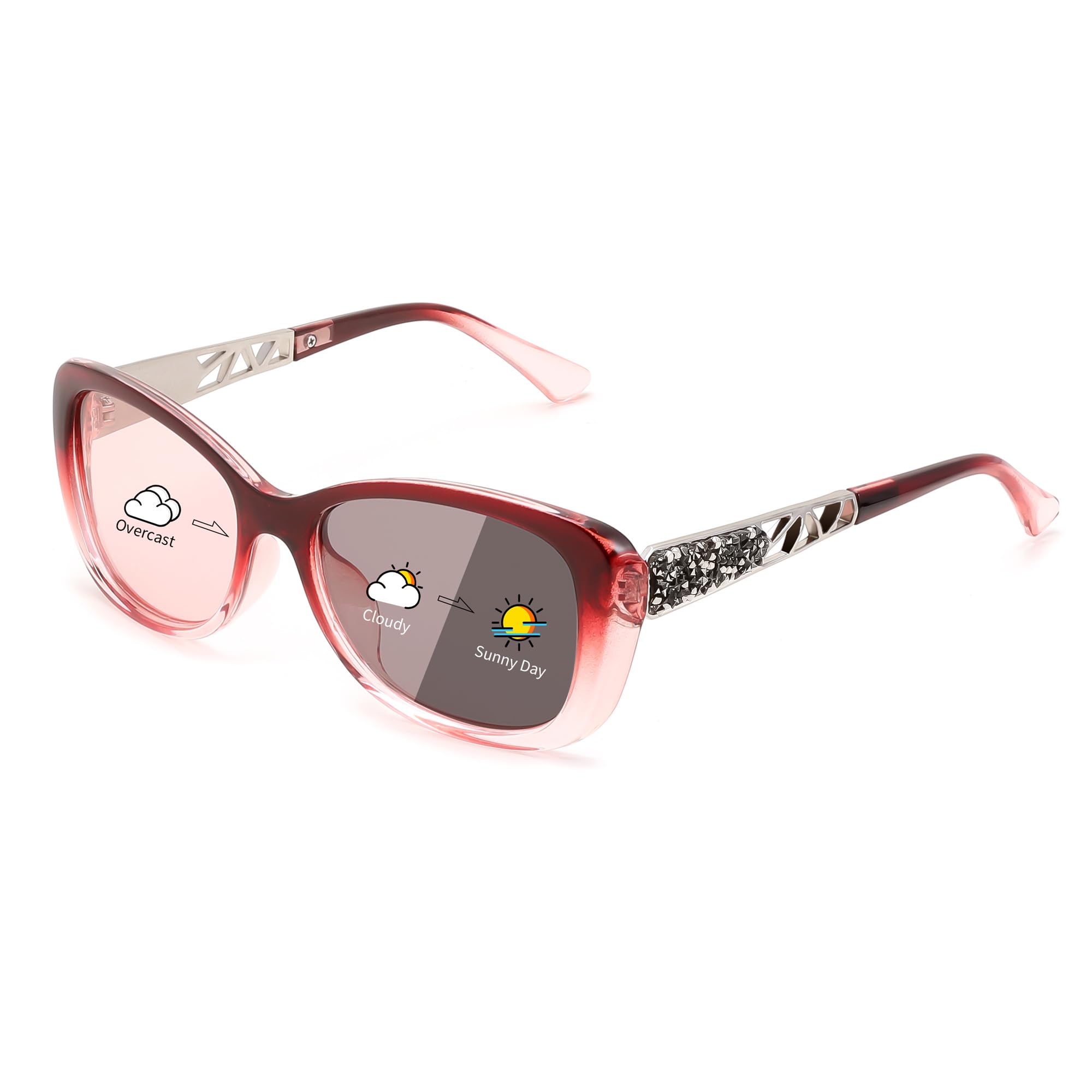 FEISEDY Polarized Women Sunglasses Retro Shades Photochromic Lens Sparkling Crystal Sunglasses UV400 Protection B0144