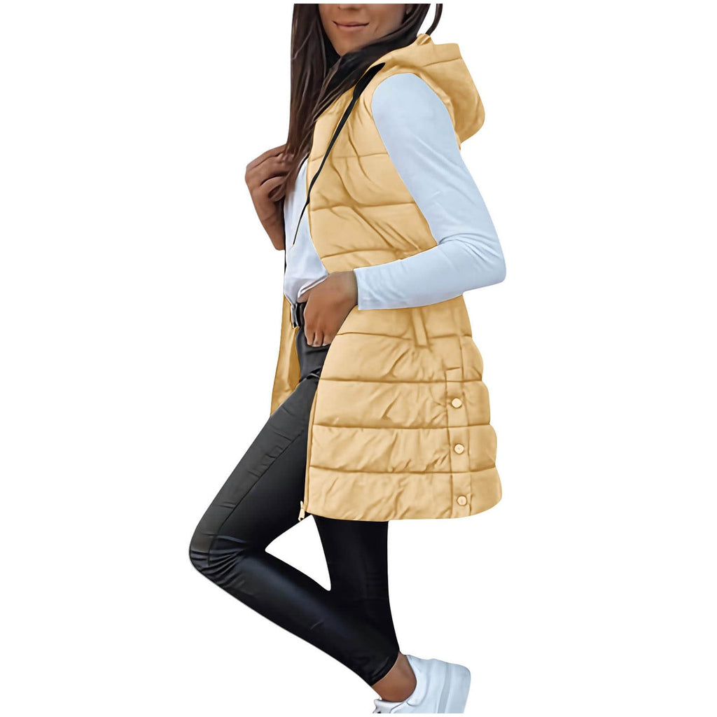 Long Puffer Vest Women Sleeveless Full Zip Up Puffy Jackets Quilted Padded Fall Coats Winter Outerwear