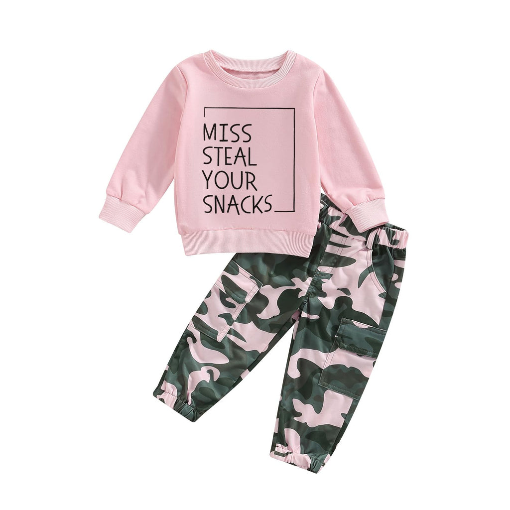 Fernvia Toddler Girls Clothes 2T 3T 4T 5T Fall Outfits Baby Pullover Sweatshirt & Camouflage Pants Set Kids Winter Sweatsuit