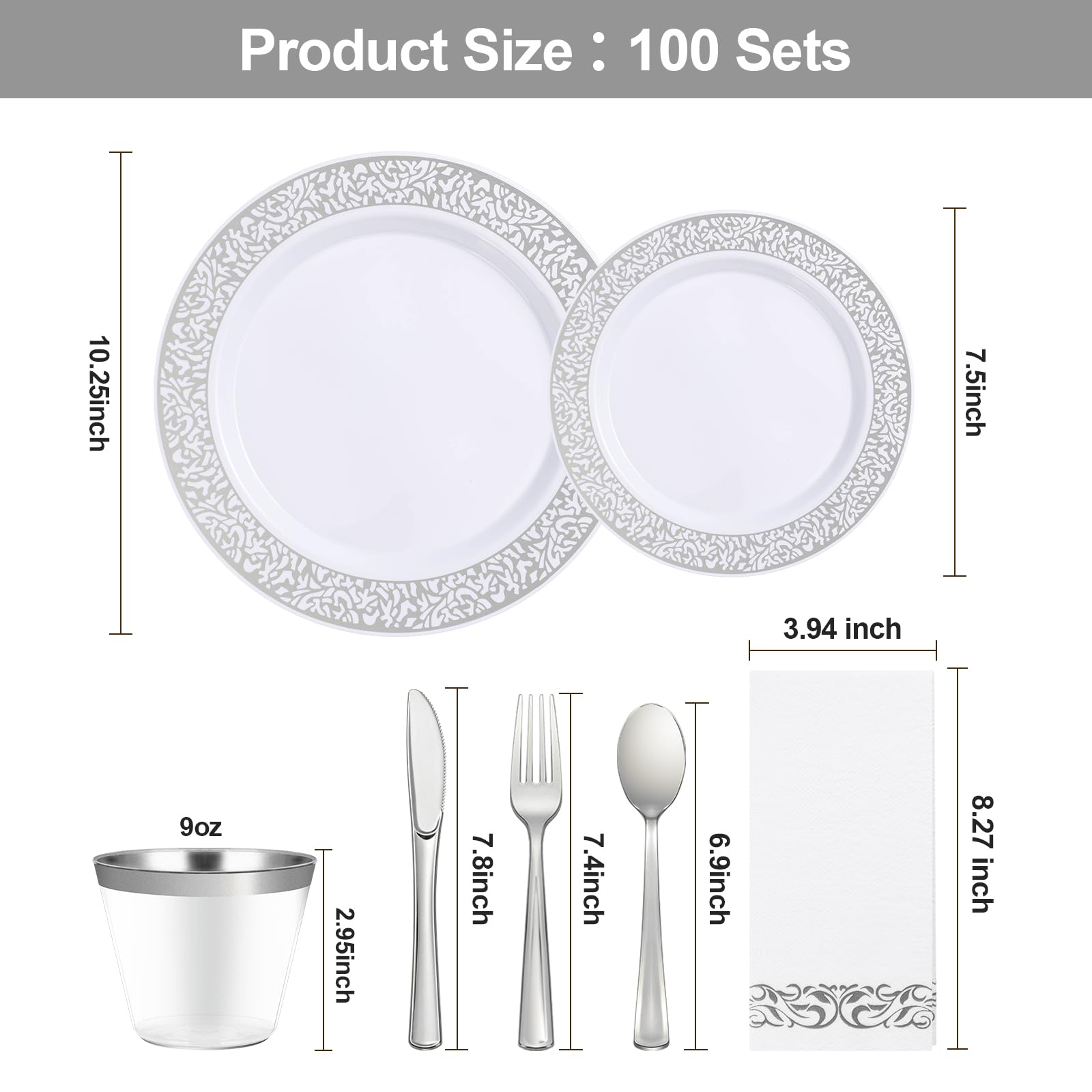 700PCS Gold Plastic Dinnerware Set for 100 Guests, Disposable Plates for Party, Include 100 Gold Dinner Plates, 100 Dessert Plates, 100 Set Silverware, 100 Cups, 100 Napkins