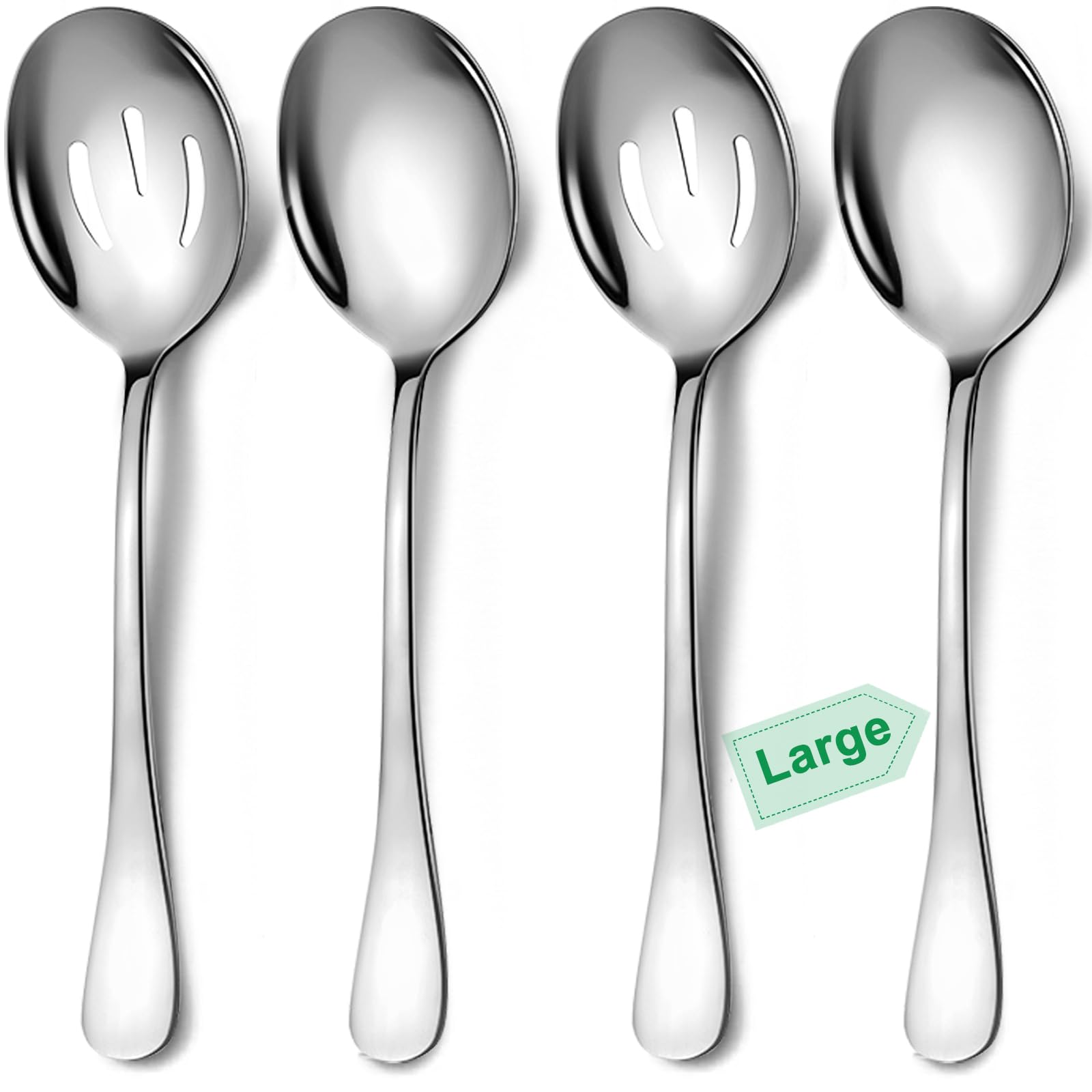 6 Piece Stainless Steel Serving Spoons Set, 10-Inch, Includes 2 Spoon/Slotted/Forks for Parties/Kitchen/Buffet/Catering, Dishwasher Safee