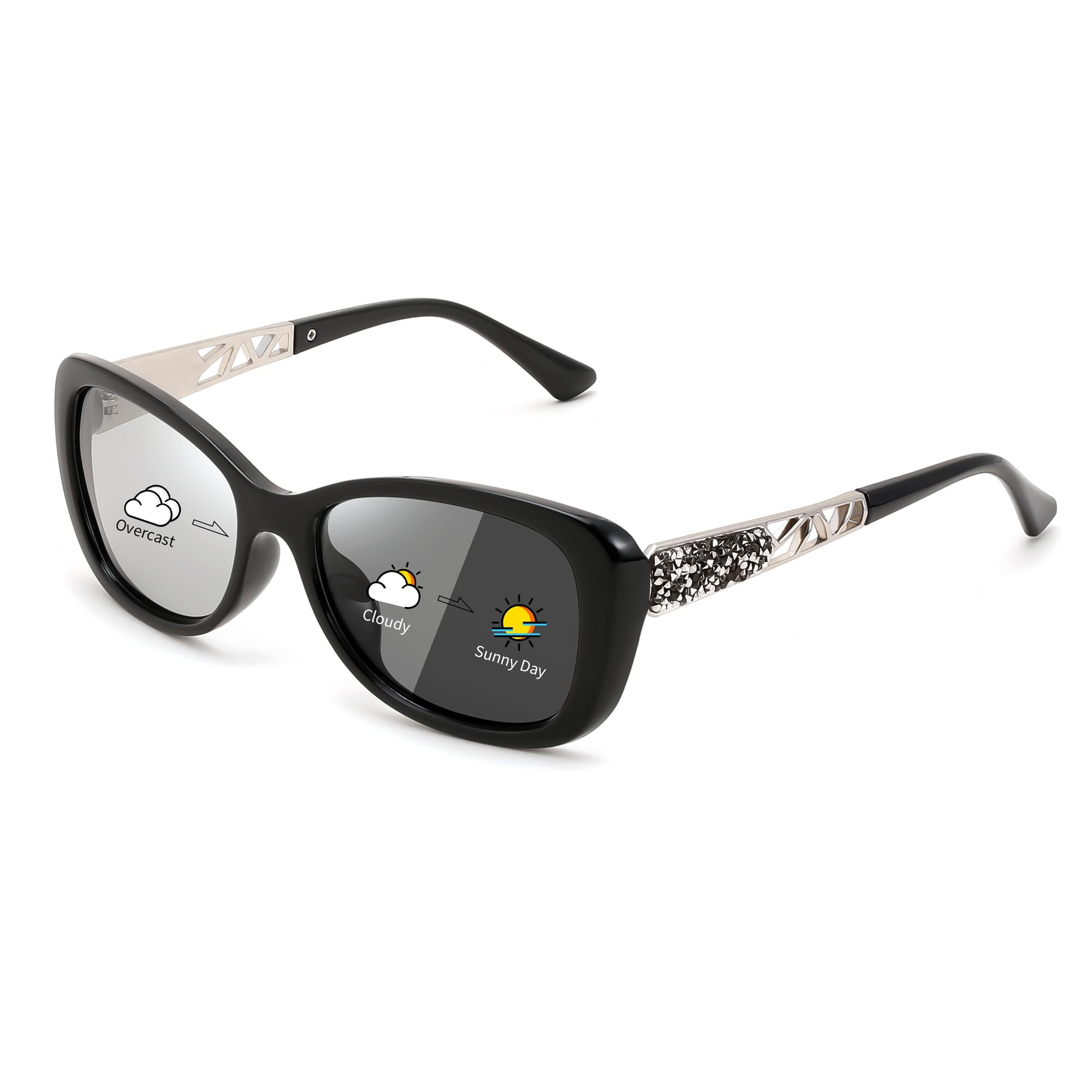 FEISEDY Polarized Women Sunglasses Retro Shades Photochromic Lens Sparkling Crystal Sunglasses UV400 Protection B0144