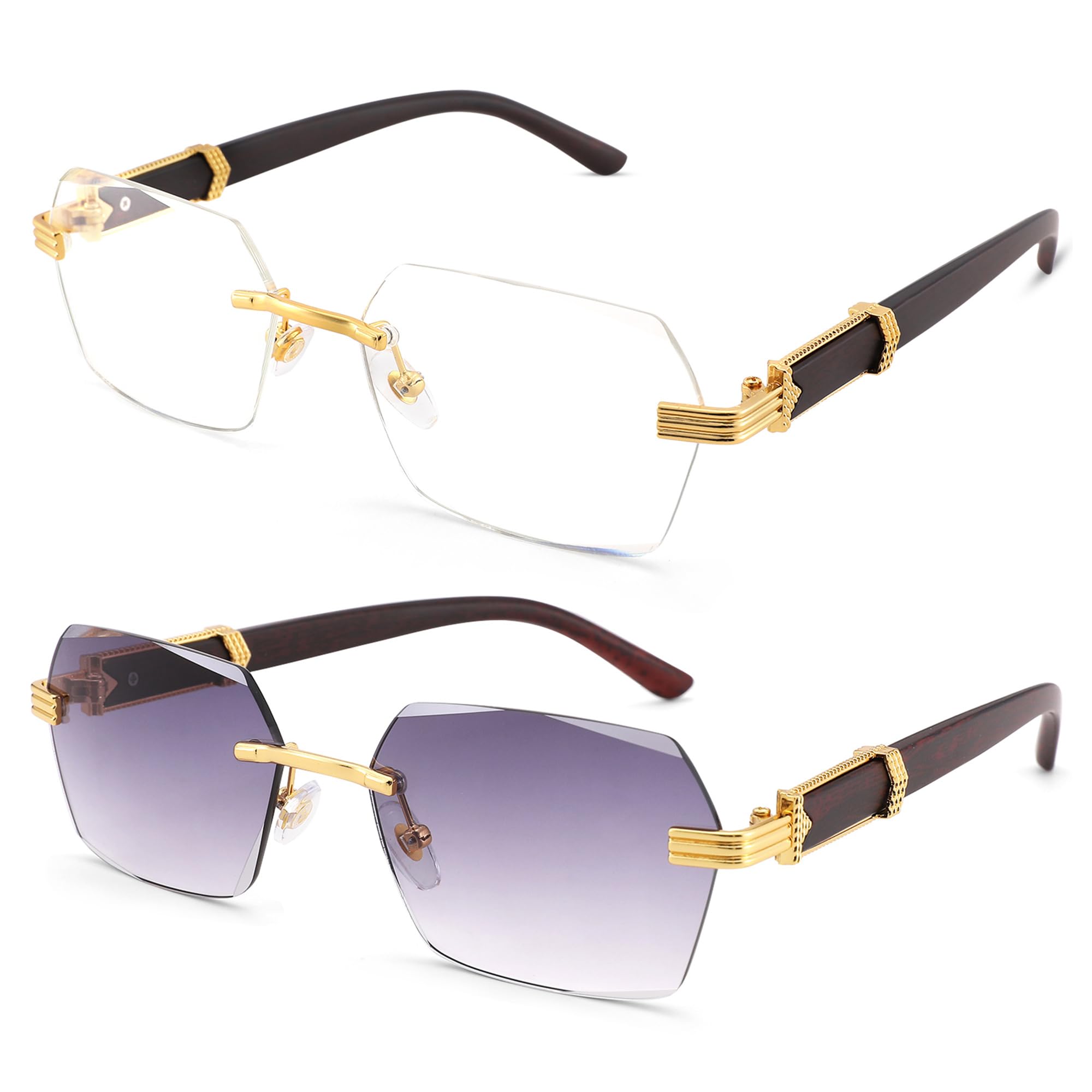 Hycredi Rimless Rectangle Sunglasses Men Women Retro Frameless Square Shade Y2k Sun Glasses Tinted Eyewear