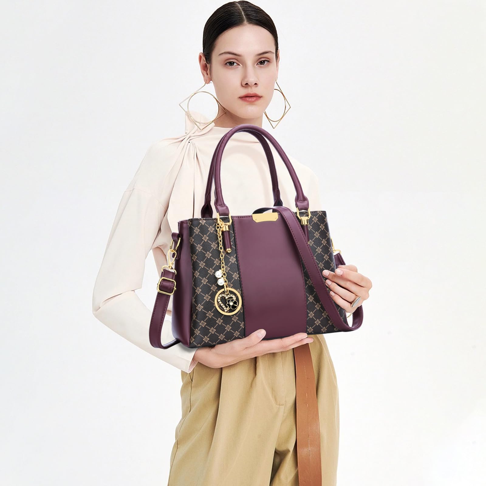 KKXIU 3 Zippered Compartments Purses and Handbags for Women Top Handle Satchel Shoulder Ladies Bags