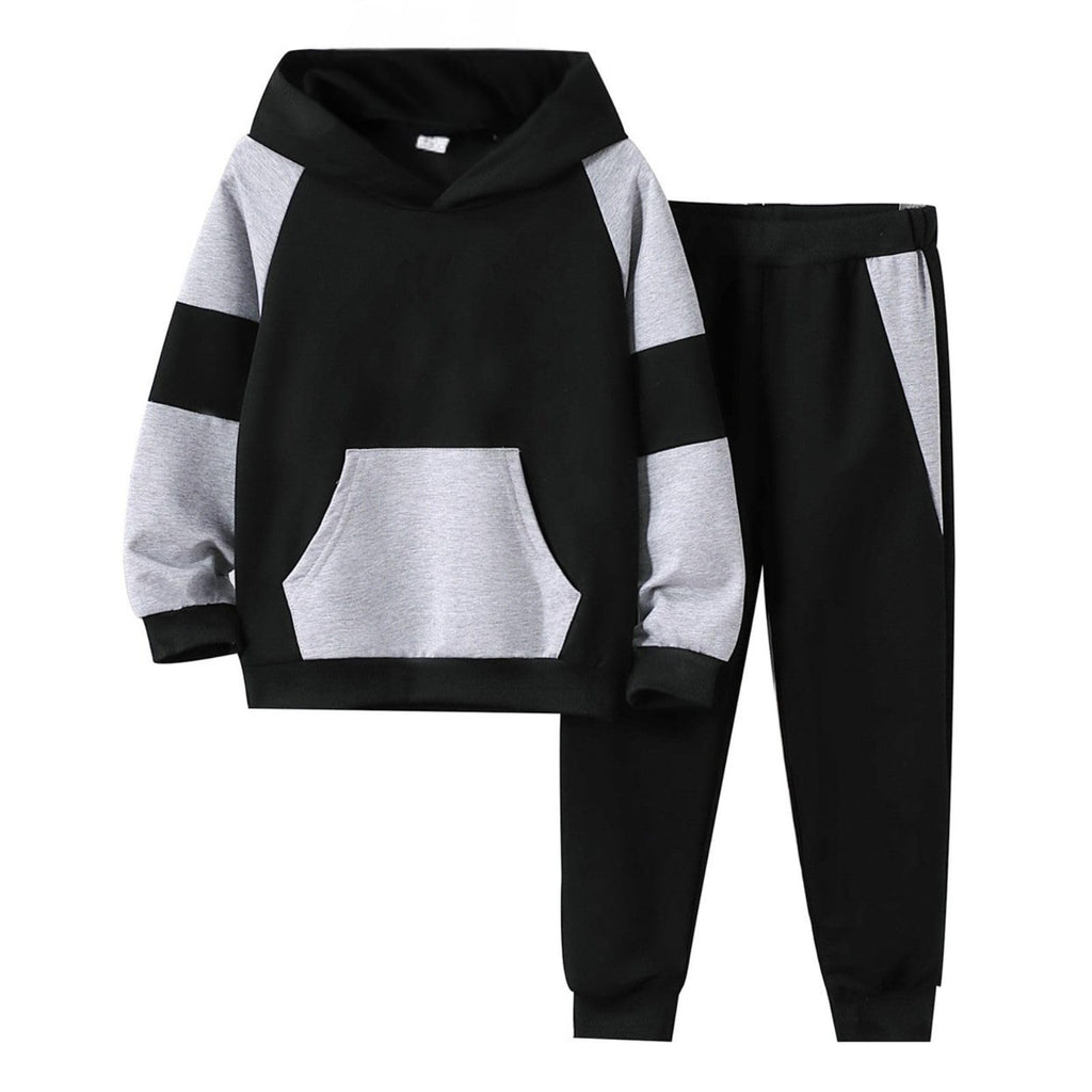5-11Y Boys Clothes Long Sleeve Hooded Pullover Colorblock Sweatshirt + Pants 2pcs Fall Winter Outfit Set