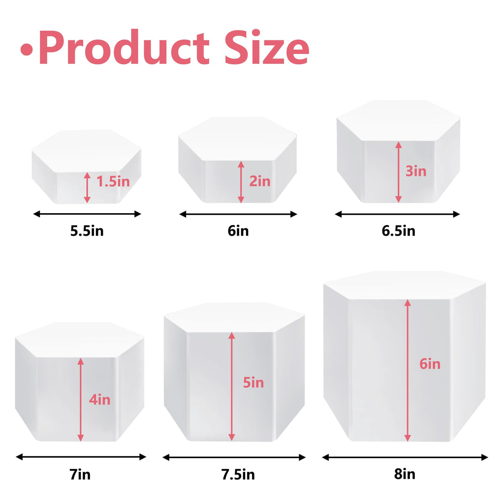 6Pcs Buffet Risers, Food Risers for Buffet Table, Acrylic Cube Display Risers with Hollow Bottom, Food Display Stand for Party Jewelry Dessert Figures (Size 5.5",6",6.5",7",7.5",8")