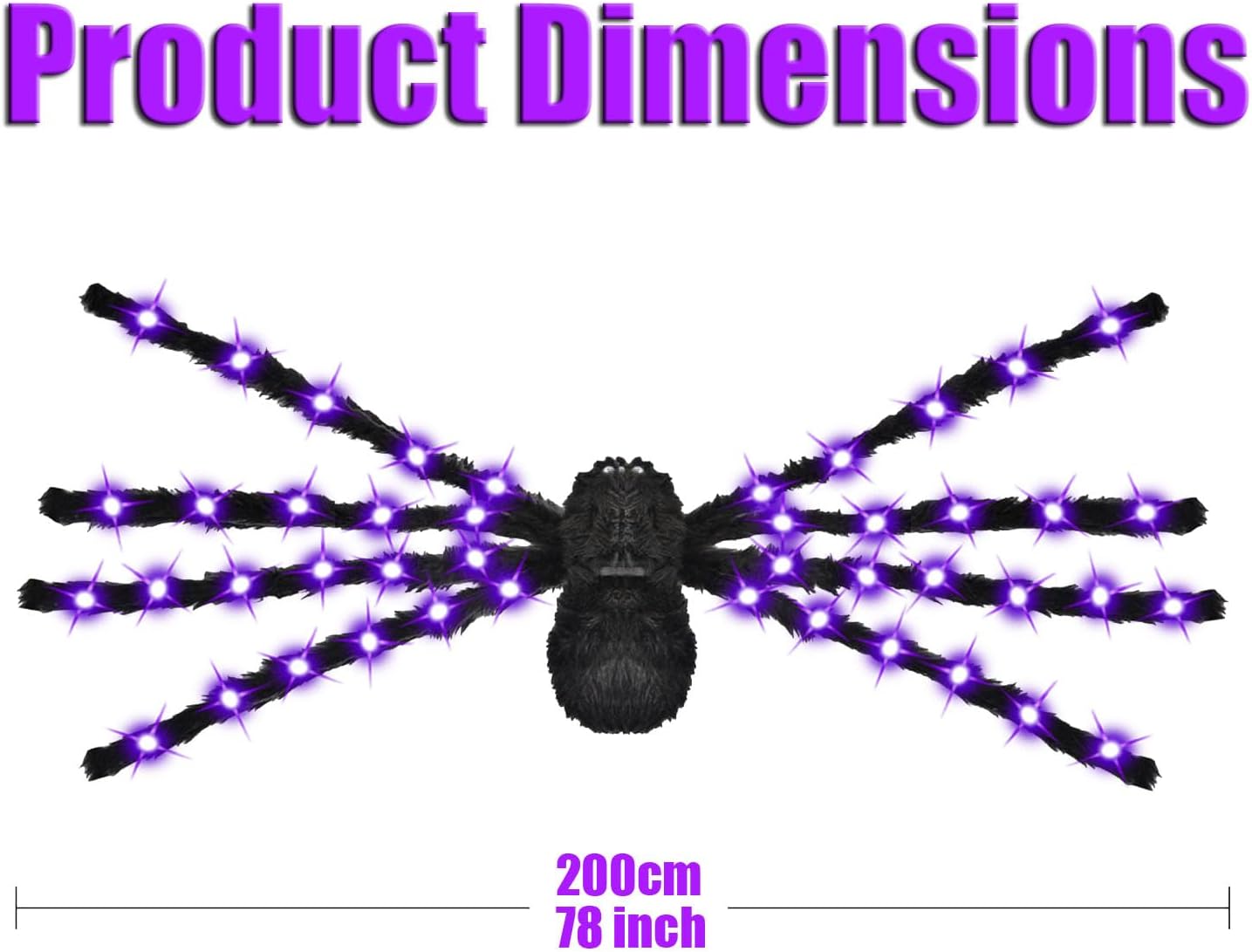 78" Jumbo Halloween Light up Spider Scary Giant Spider for Indoor Outdoor Halloween Spider Decorations Party Favor Yard Home House Décor Multicolor