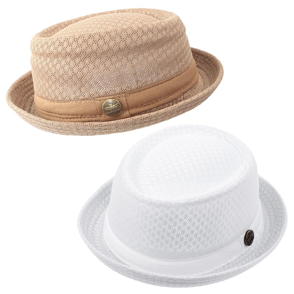 2/6 Pc Summer Mesh Pork Pie Hat 1920S Costume Party Cap for Men Women Unisex