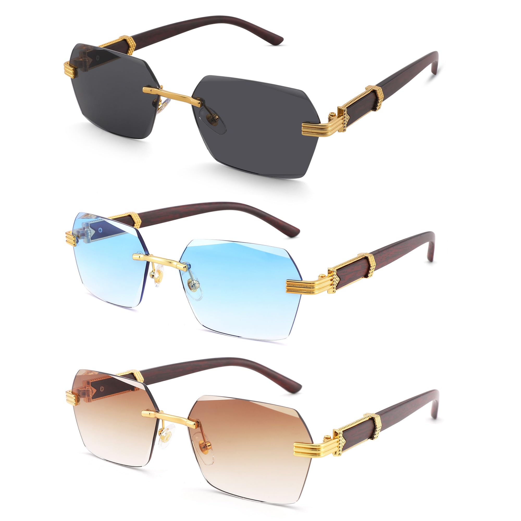 Hycredi Rimless Rectangle Sunglasses Men Women Retro Frameless Square Shade Y2k Sun Glasses Tinted Eyewear