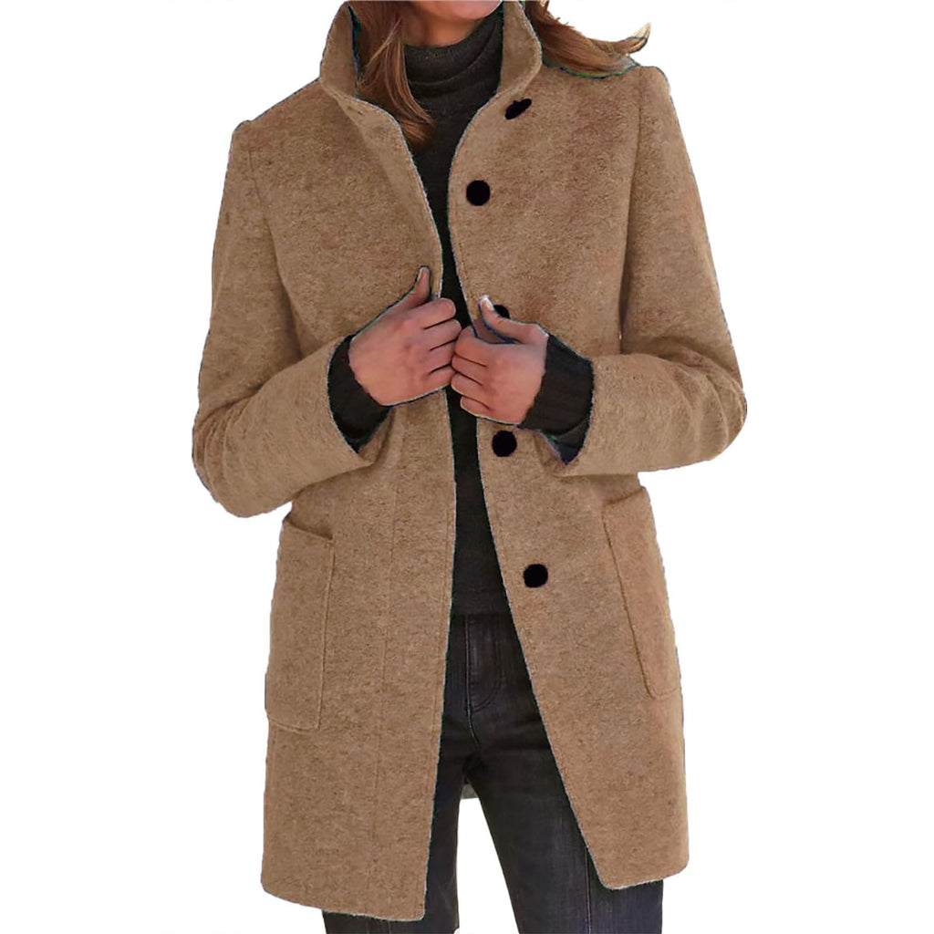 Pea Coats for Women Winter Wool Blend Peacoat Jacket Casual Stand Collar Single Breasted Pea Coat Long Sleeve Jackets