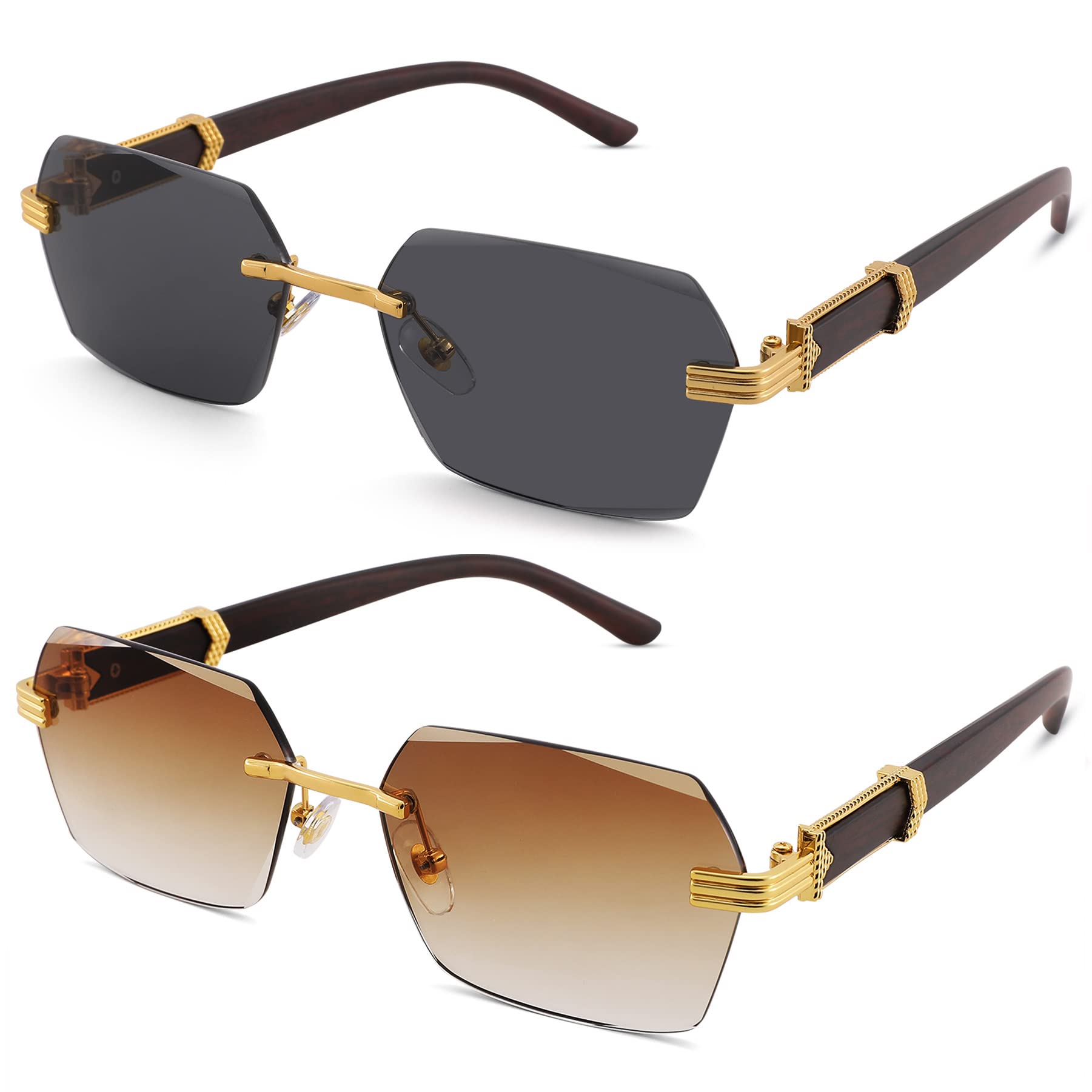 Hycredi Rimless Rectangle Sunglasses Men Women Retro Frameless Square Shade Y2k Sun Glasses Tinted Eyewear