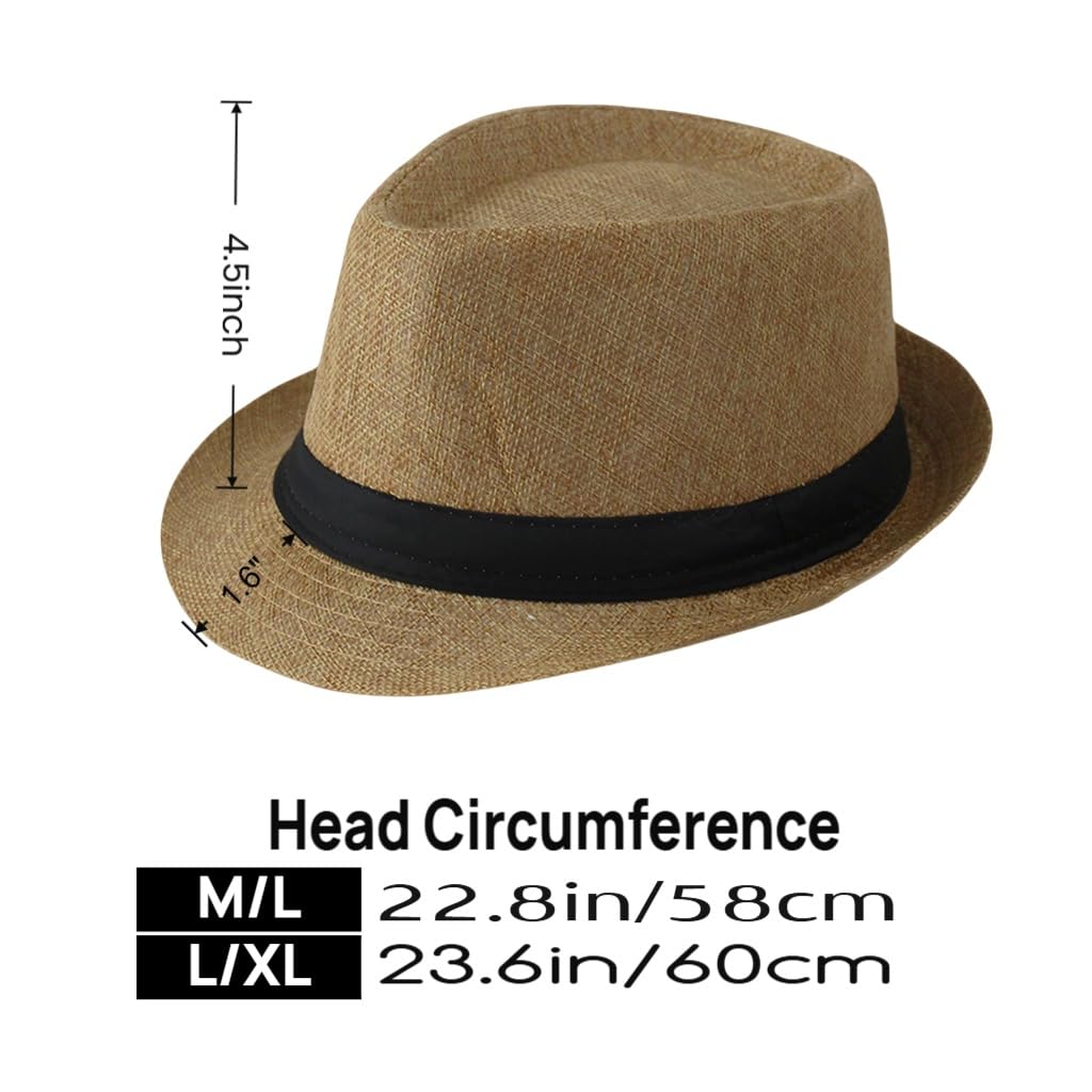 2 Pack Short Brim Fedora Classic 20s Trilby Panama Hats Summer Travel Cap for Men Women