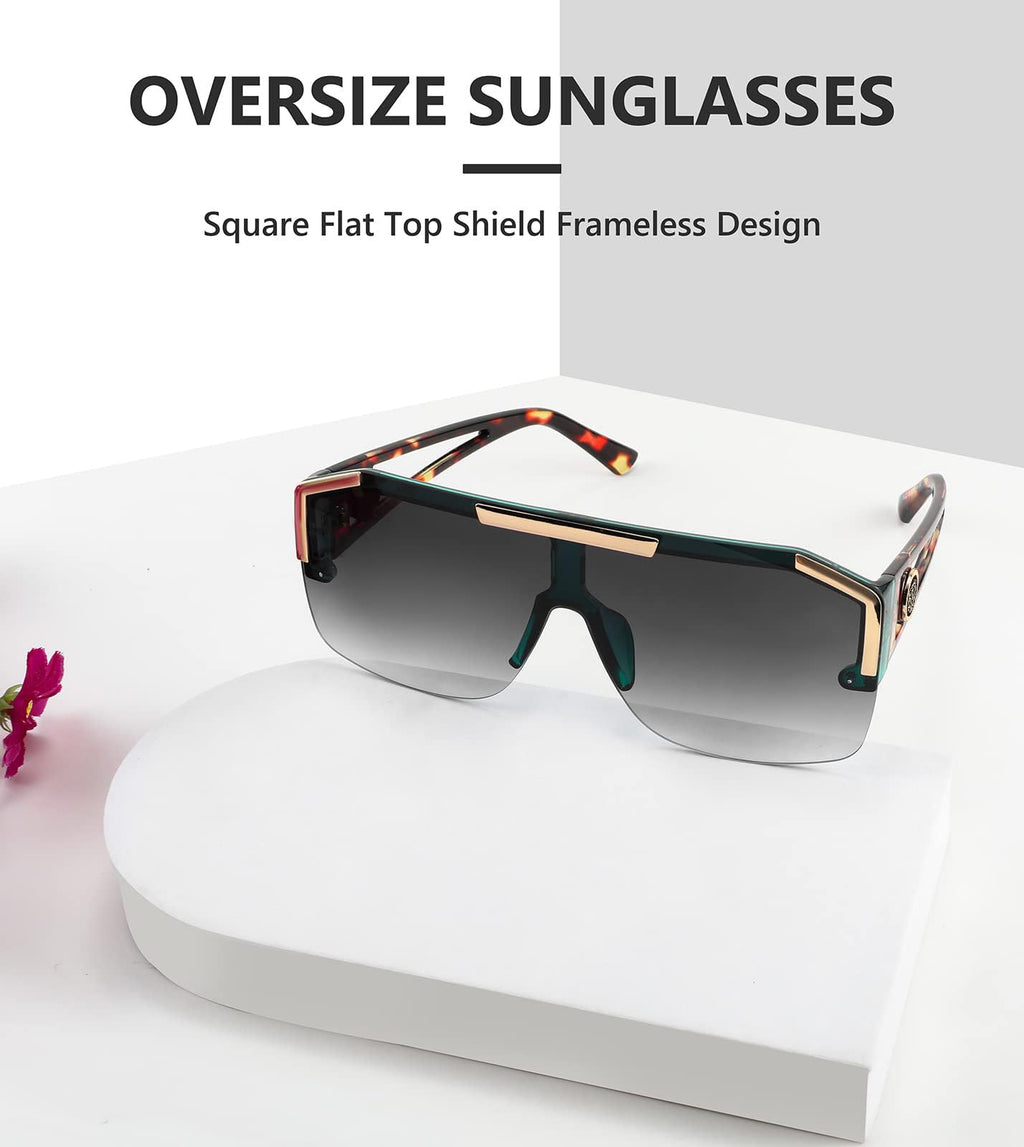 FEISEDY Square Oversized Sunglasses for Men Women, Flat Top Shield One Piece Lens Sun Glasses Shades B2765