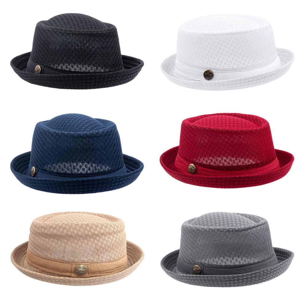 2/6 Pc Summer Mesh Pork Pie Hat 1920S Costume Party Cap for Men Women Unisex