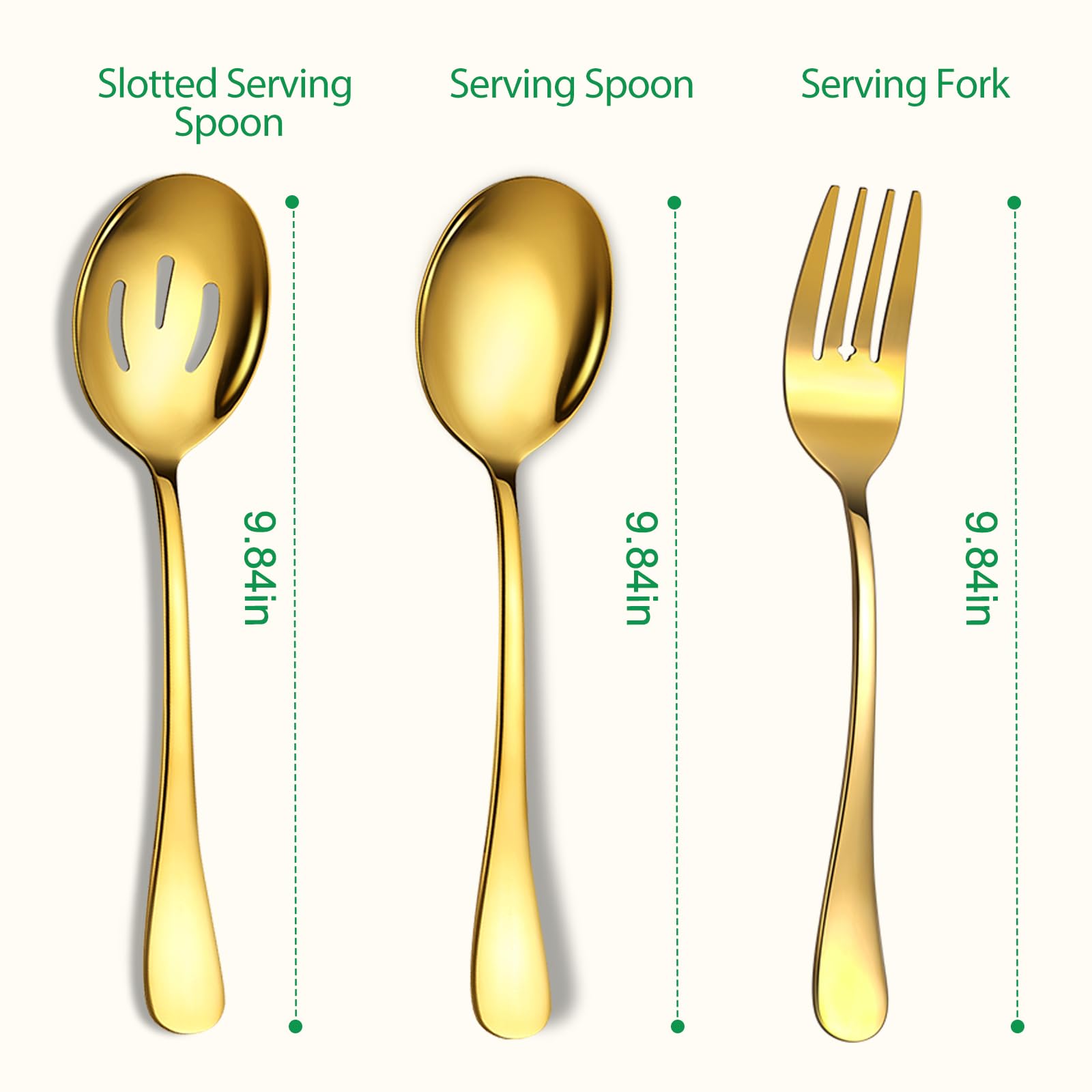 6 Piece Stainless Steel Serving Spoons Set, 10-Inch, Includes 2 Spoon/Slotted/Forks for Parties/Kitchen/Buffet/Catering, Dishwasher Safee