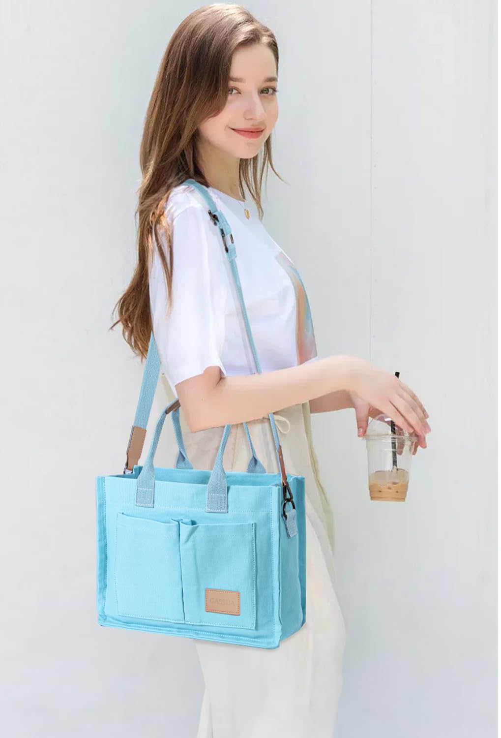 Tote Bags for Women Canvas Tote Purse Crossbody with Pockets Top Handle Shoulder Satchel Bag for Women