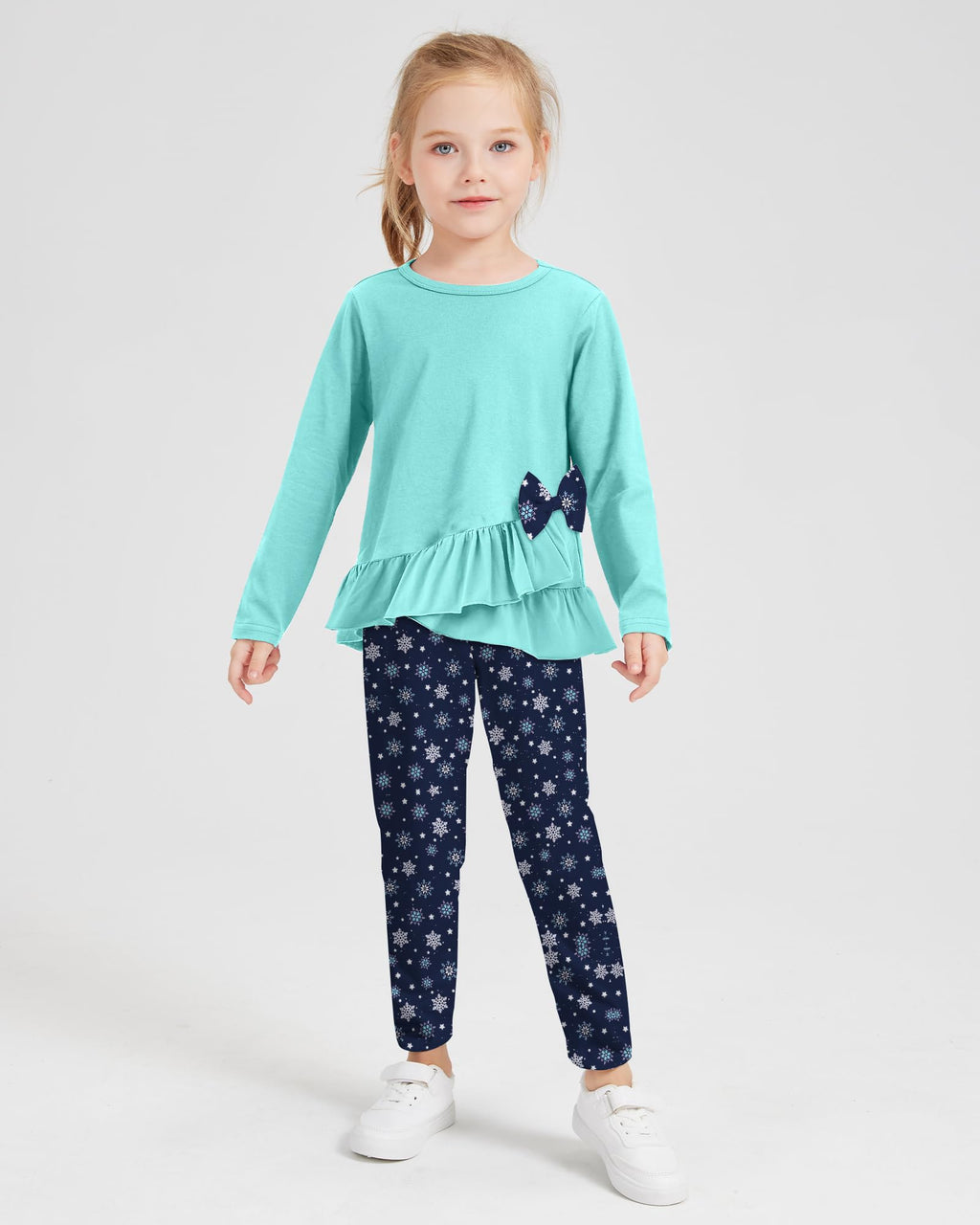 Toddler Girl Clothes 18M-8T Girls Fall Winter Outfit, Long Sleeve Ruffle Bowknot Top + Floral Pants 2Pcs Clothing Set