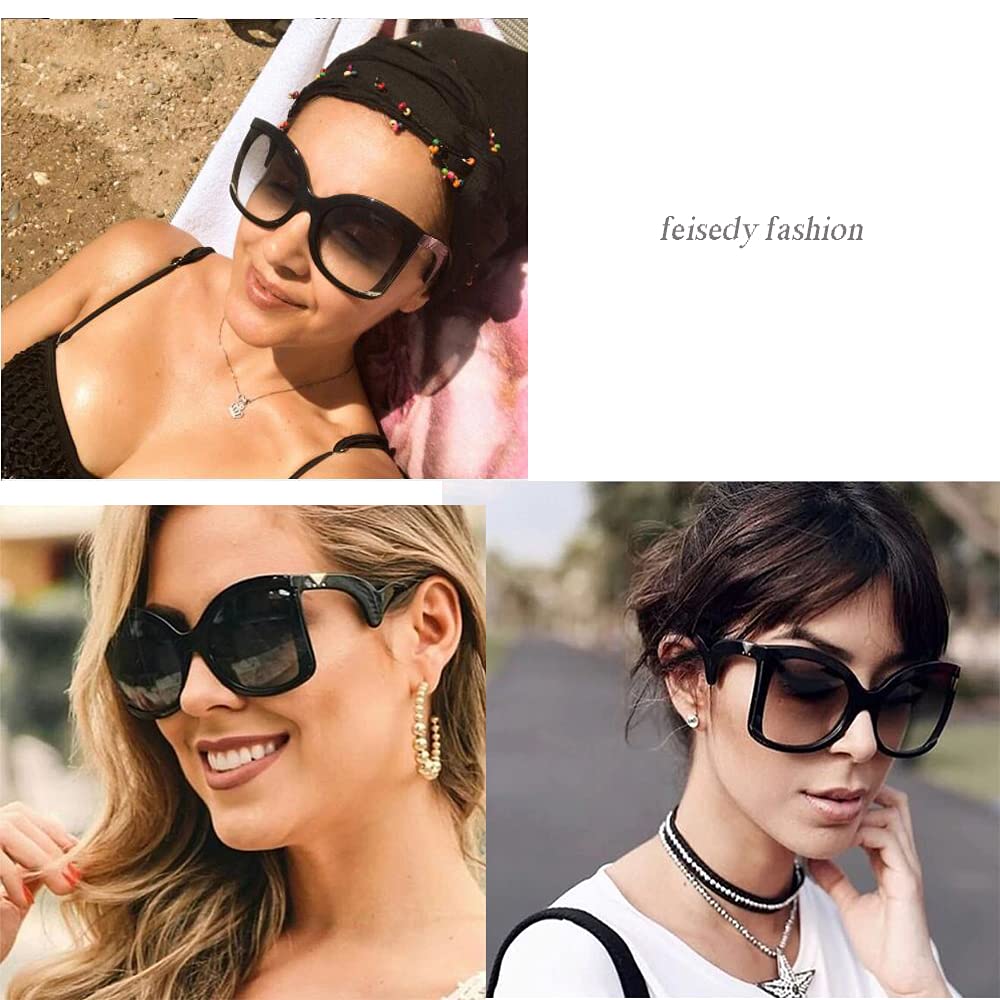 FEISEDY Oversized Square Butterfly Sunglasses Curved Curly Arm Frame Women's Fashion Shades B4035