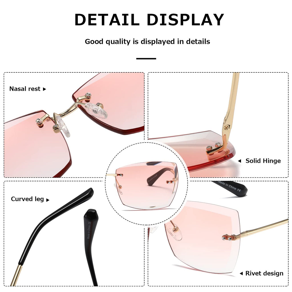 AEVOGUE Sunglasses For Women Oversized Rimless Diamond Cutting Lens Sun Glasses AE0534