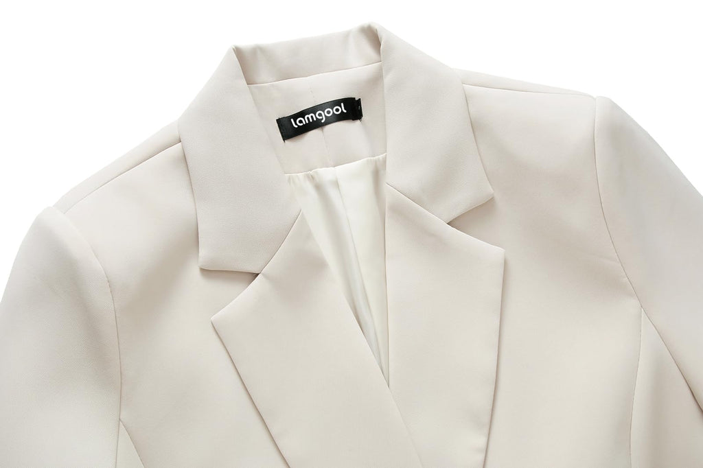 Lamgool Women's Suit 2 Piece Casual Outfits Cropped Blazer High Waisted Wide Leg Pants for Work