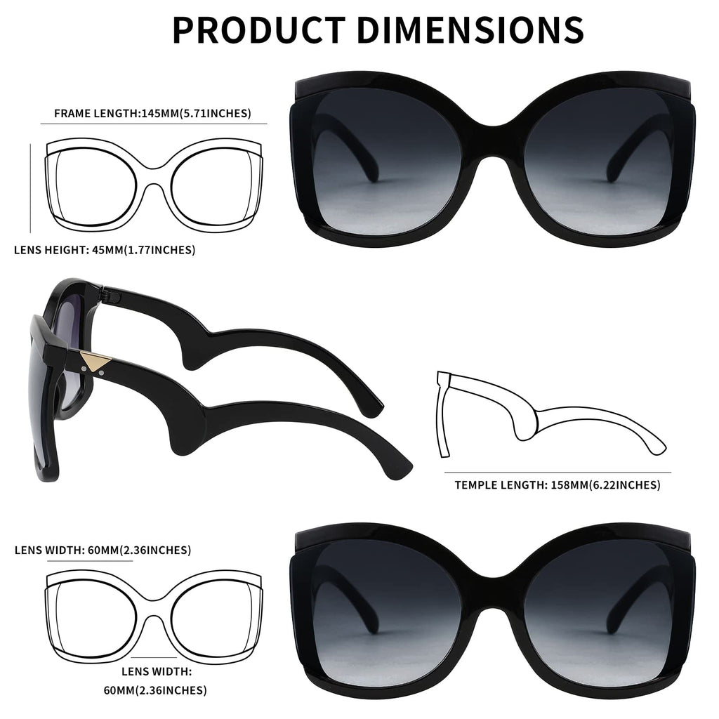 FEISEDY Oversized Square Butterfly Sunglasses Curved Curly Arm Frame Women's Fashion Shades B4035