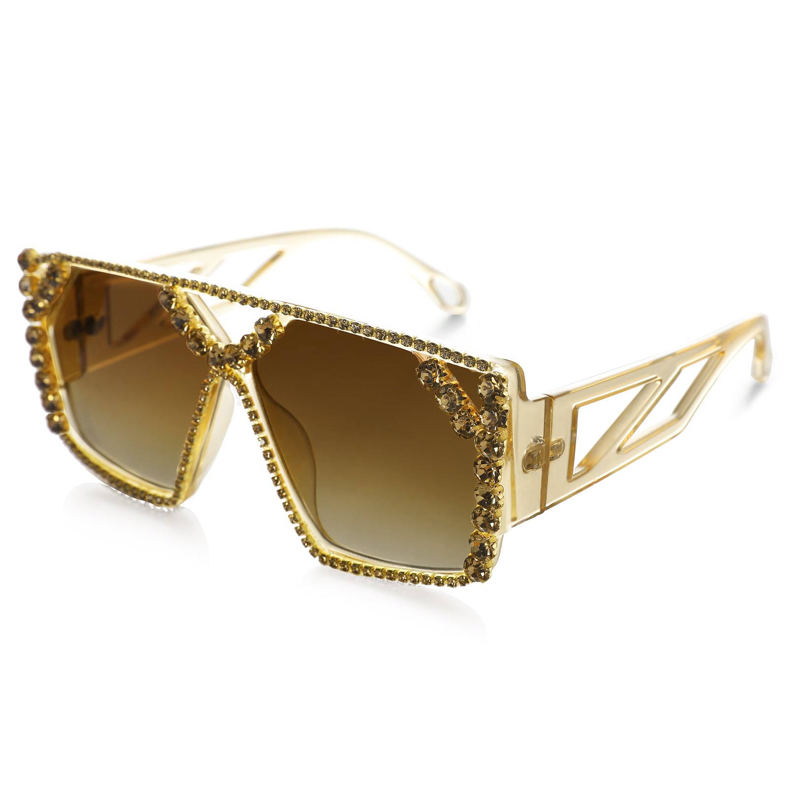 YOGFIT Oversized Square Diamond Sunglasses for Women Fashion Sparkling Crystal Retro Disco Sunglasses